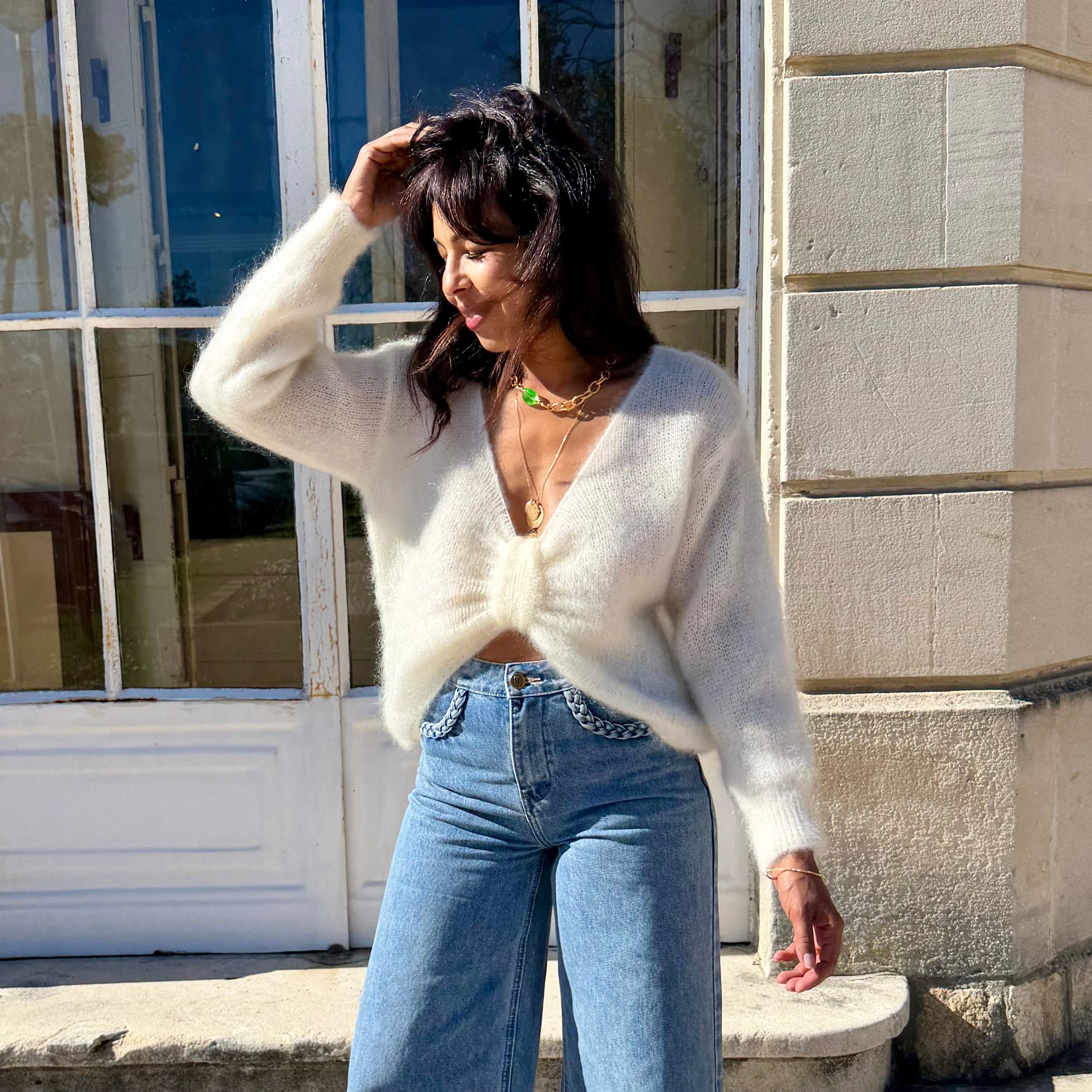 Pull en mohair NOEUD ecru