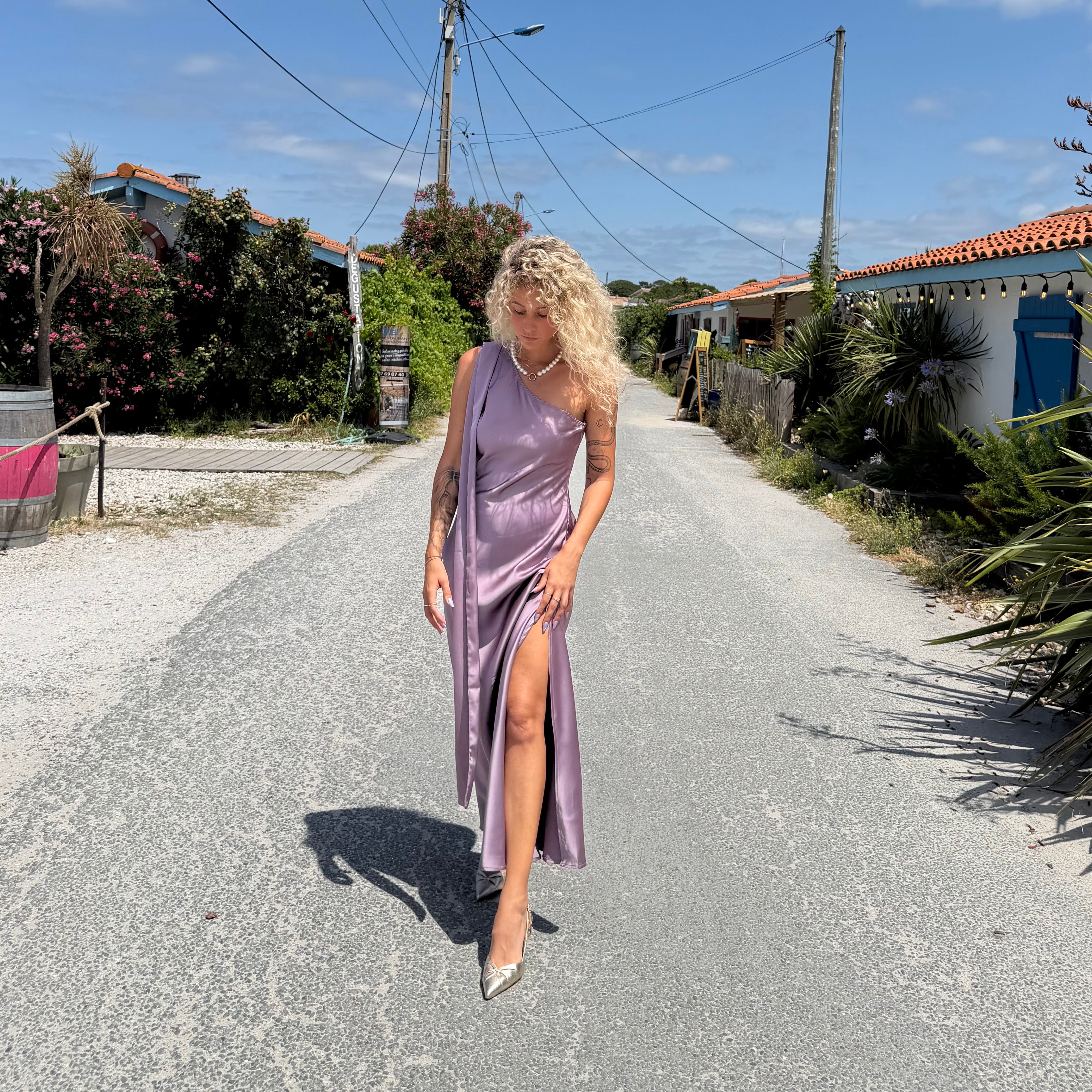 Robe longue satinée ESME parme