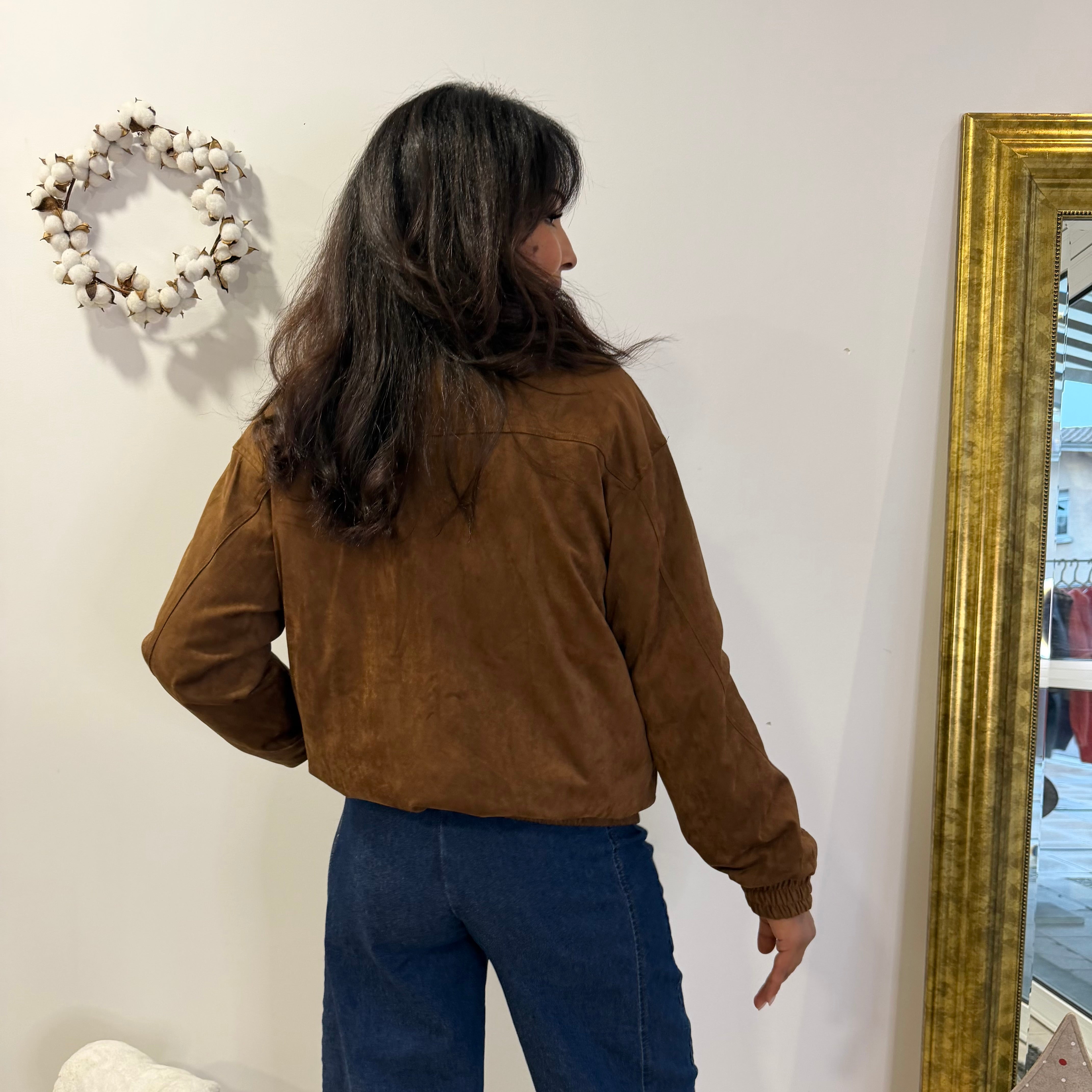 Veste camel CARLA effet daim coupe bombers