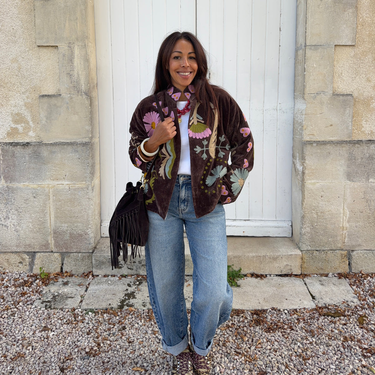 Veste SUZANE brodé marron