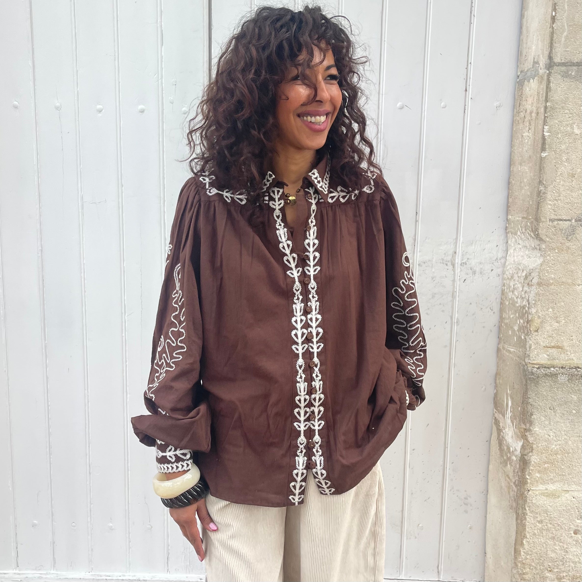 Blouse coton TABACO brodé