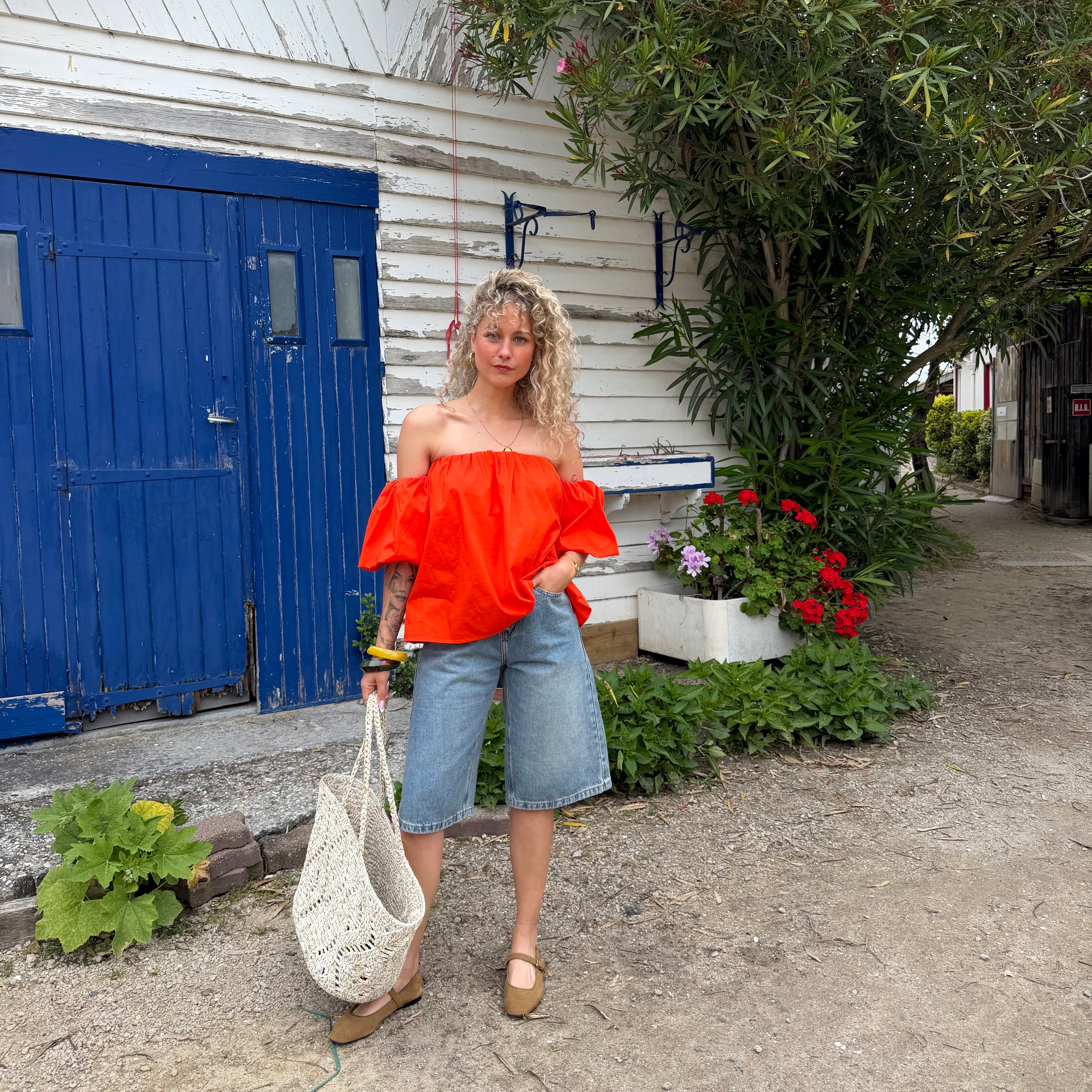 Blouse LIO rouge – coton –col bardot