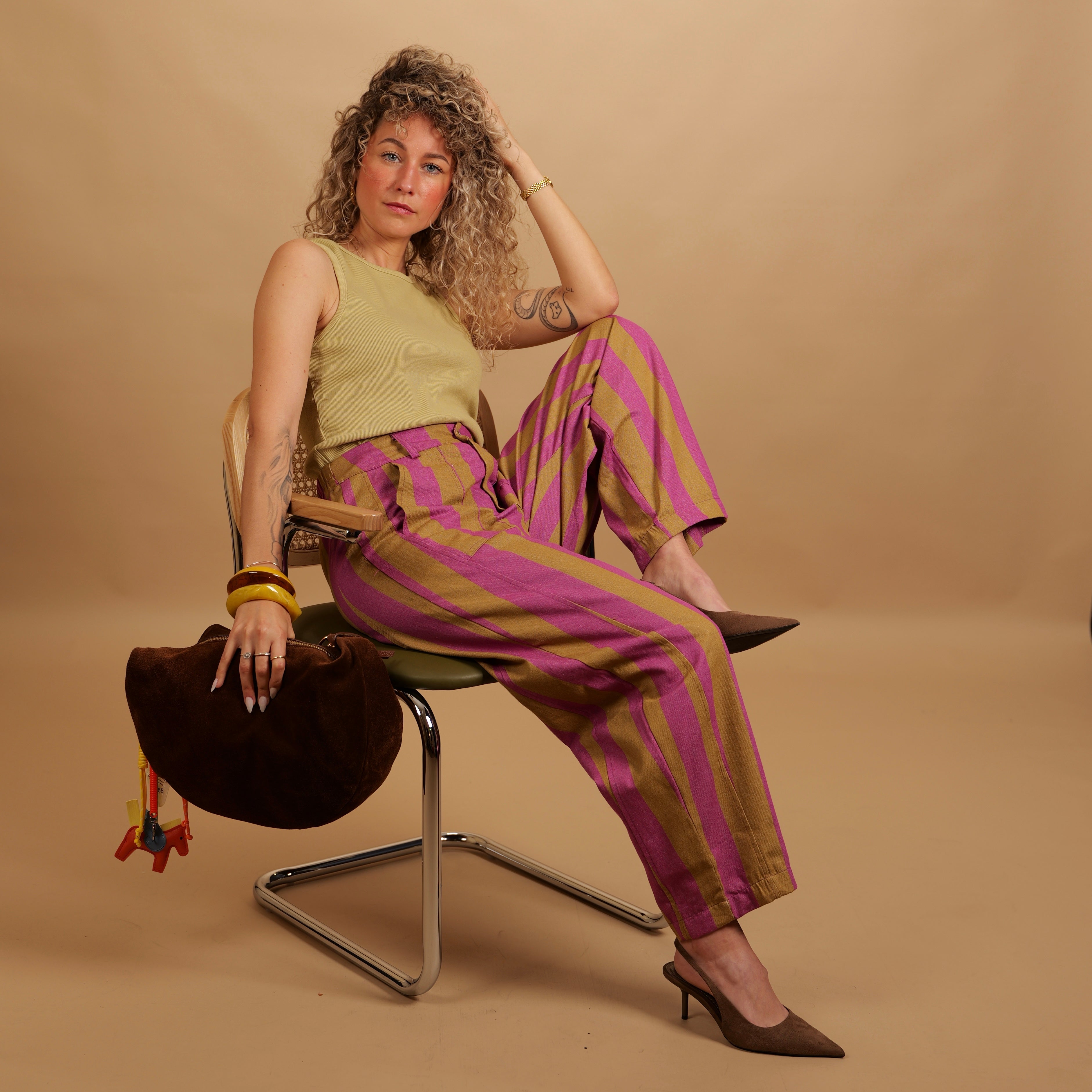 Pantalon LOUNA violet framboise & vert olive