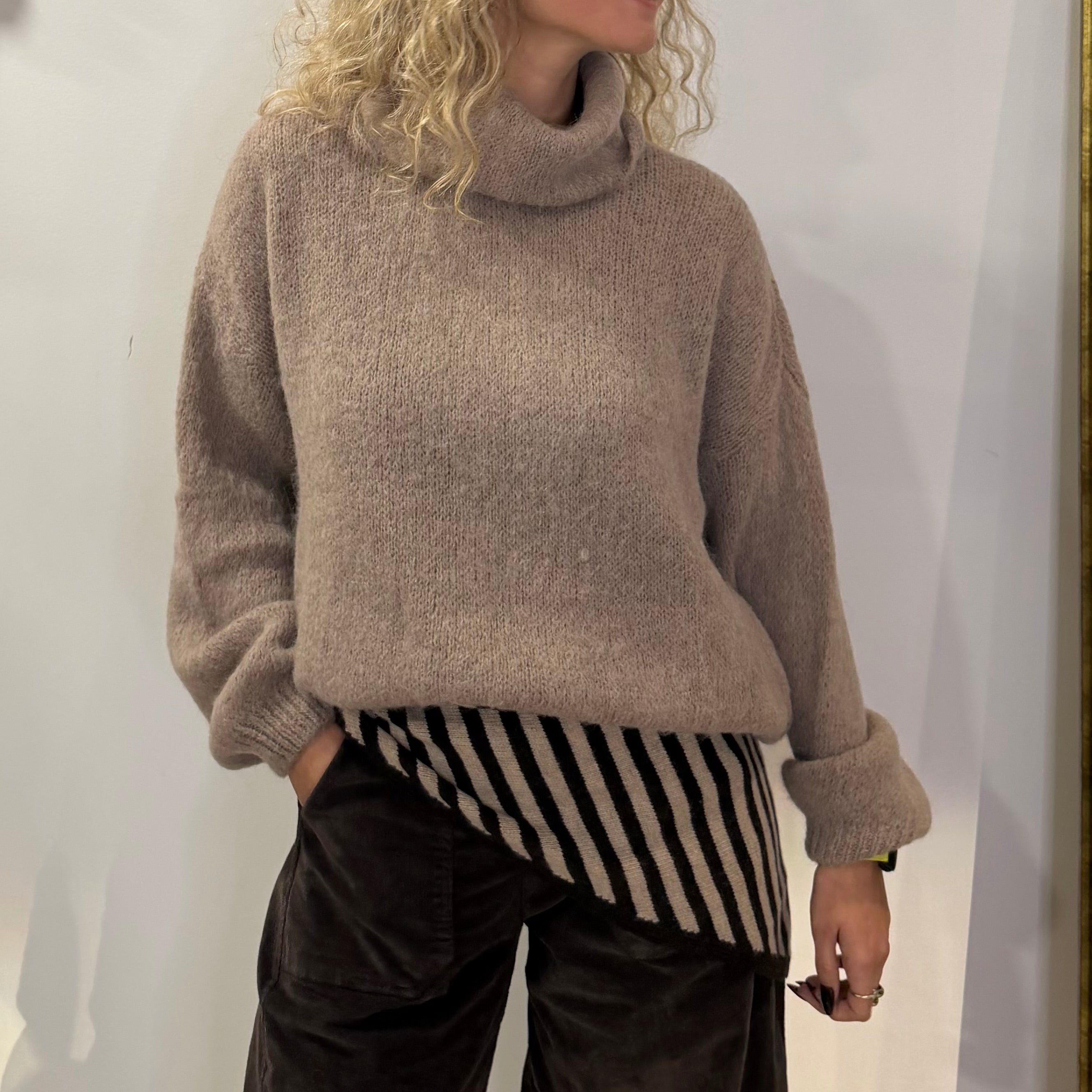 Pull col roulé LILIAN beige, baby alpaga laine