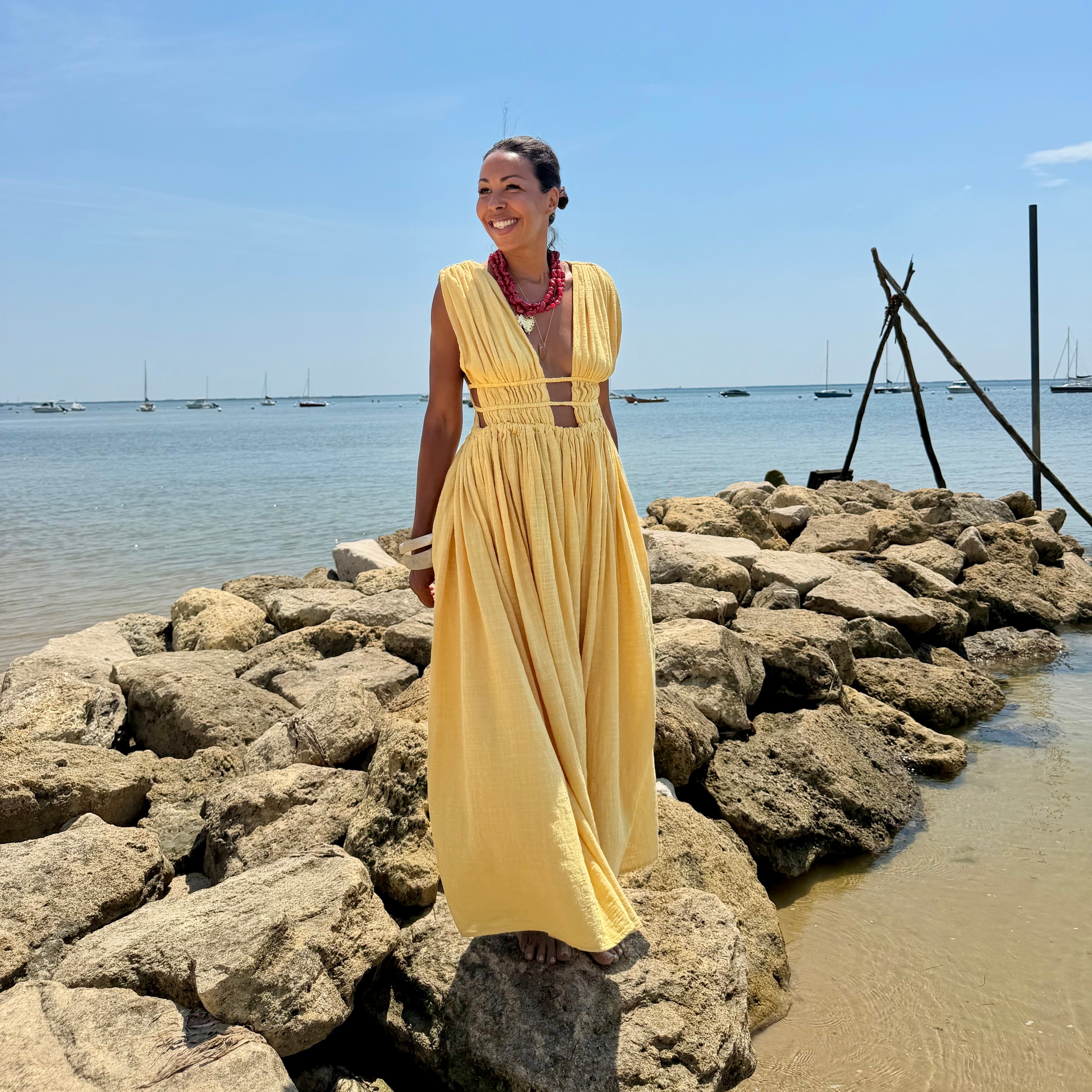 Robe GRECQUE bohème jaune