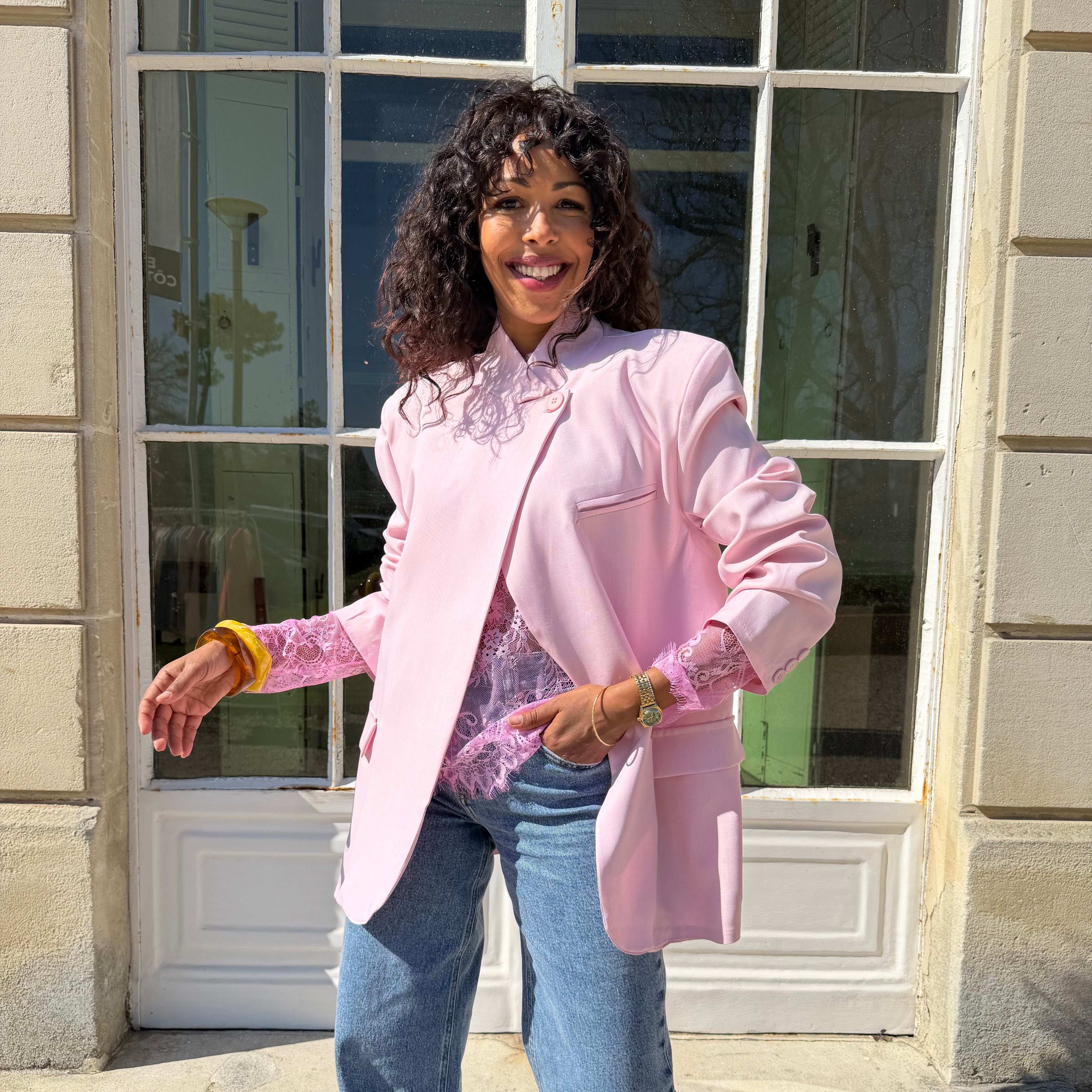 Blazer col mao, ENZO, rose pastel