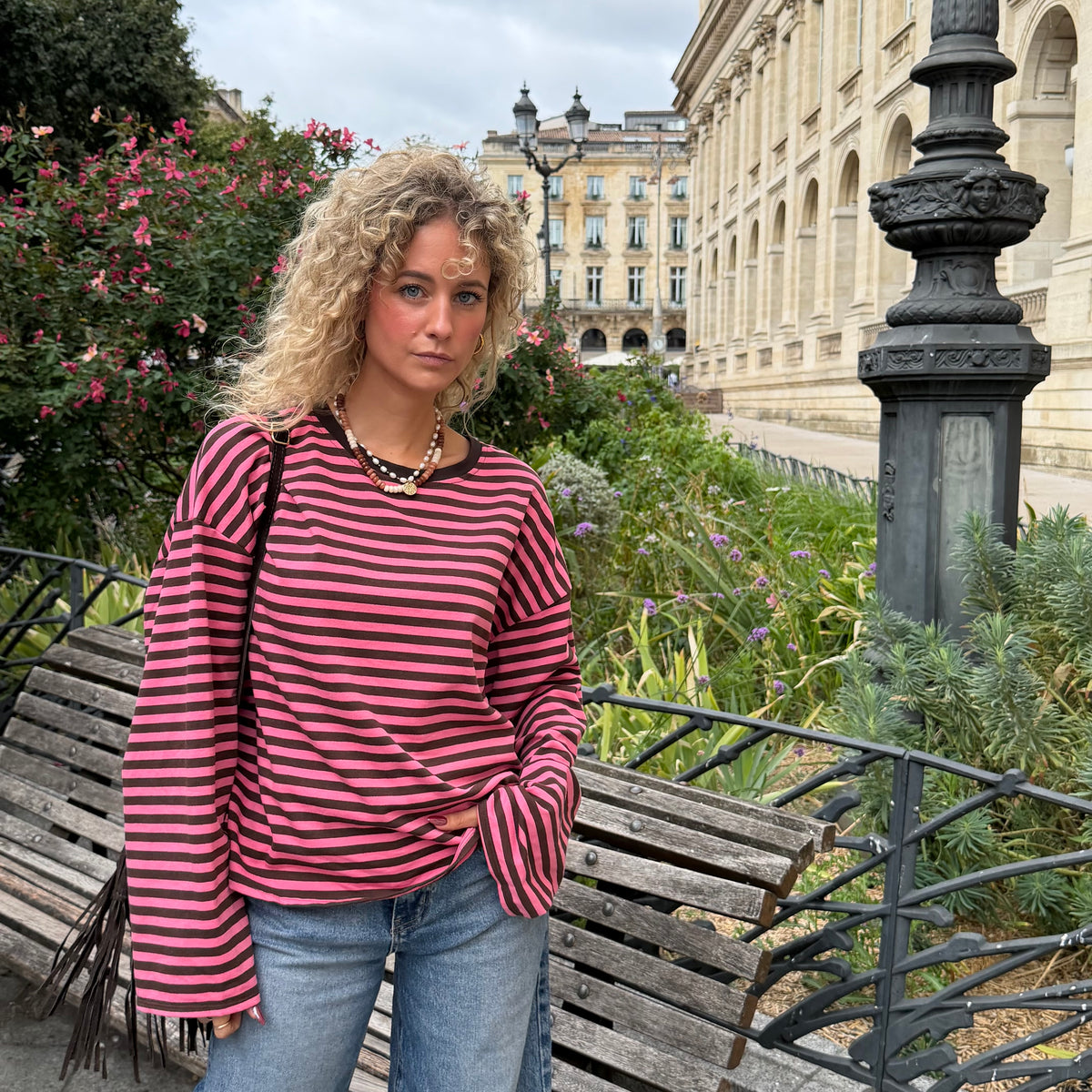 T shirt manche longue MILO rayé rose