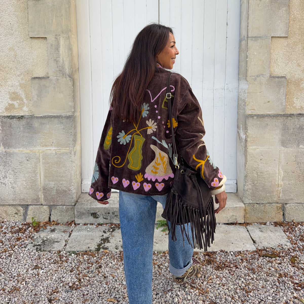 Veste SUZANE brodé marron