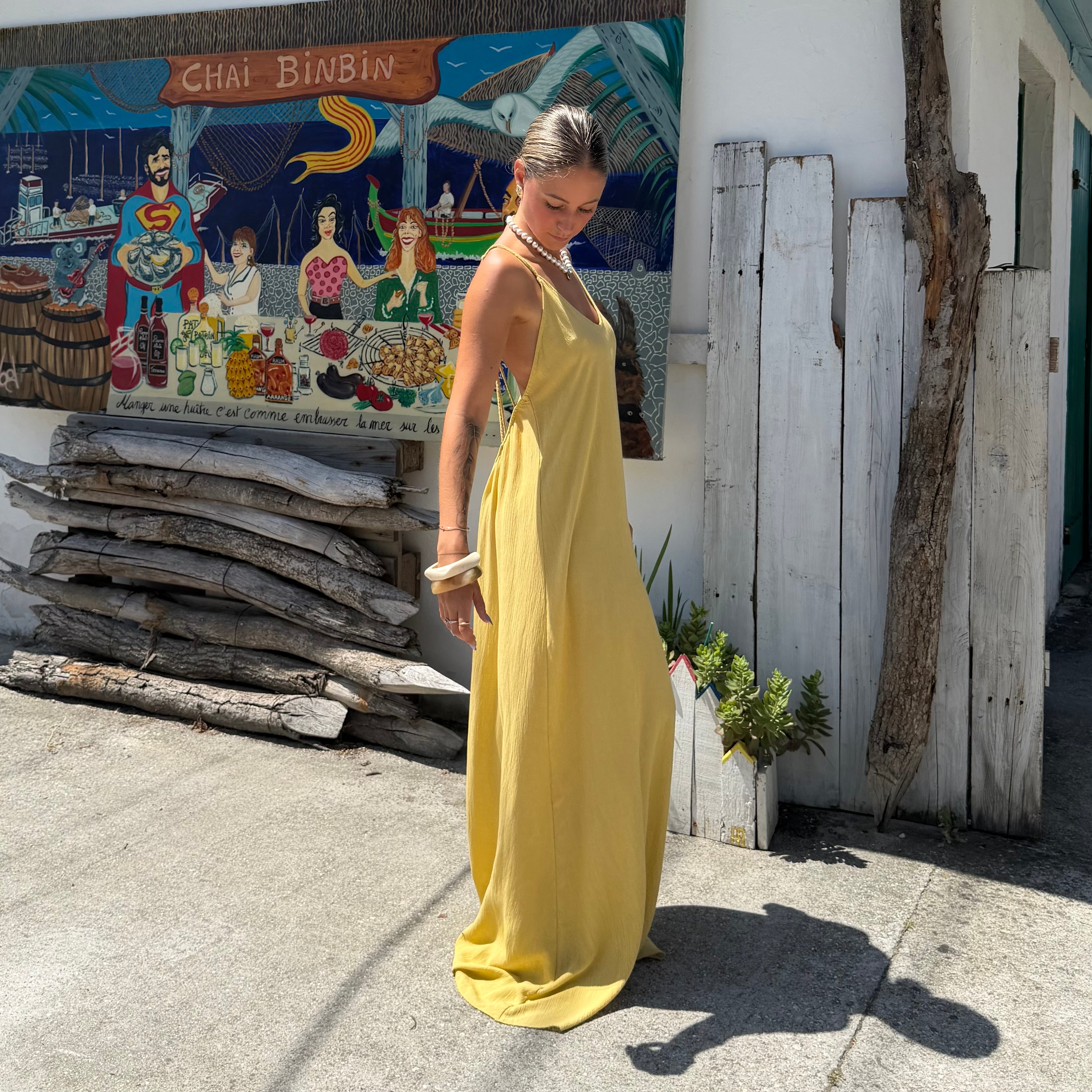 ROBE AZUR longue dos nu jaune