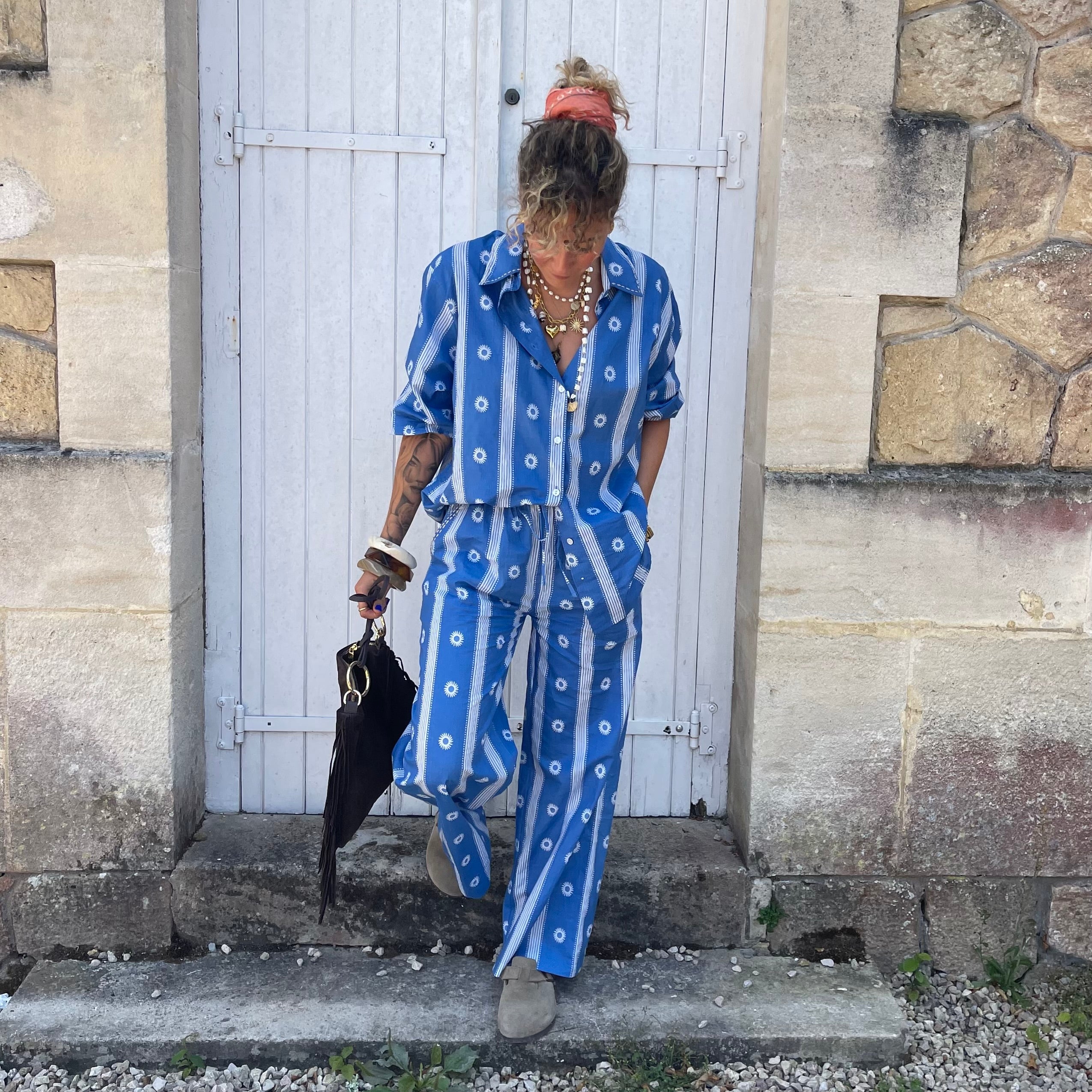 Pantalon AZUR bleu léger, en coton, fluide