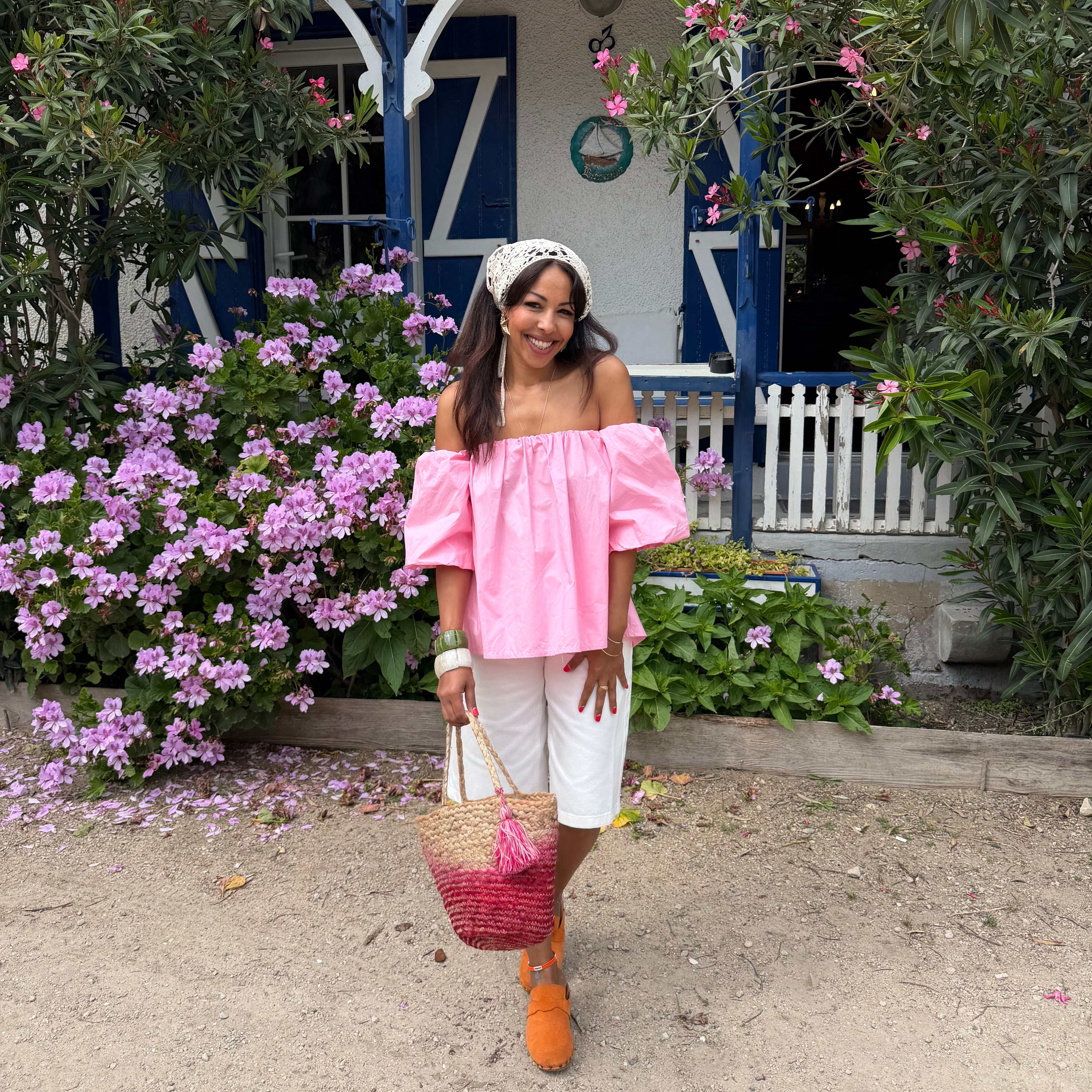 Blouse LIO rose poudré – coton –col bardot