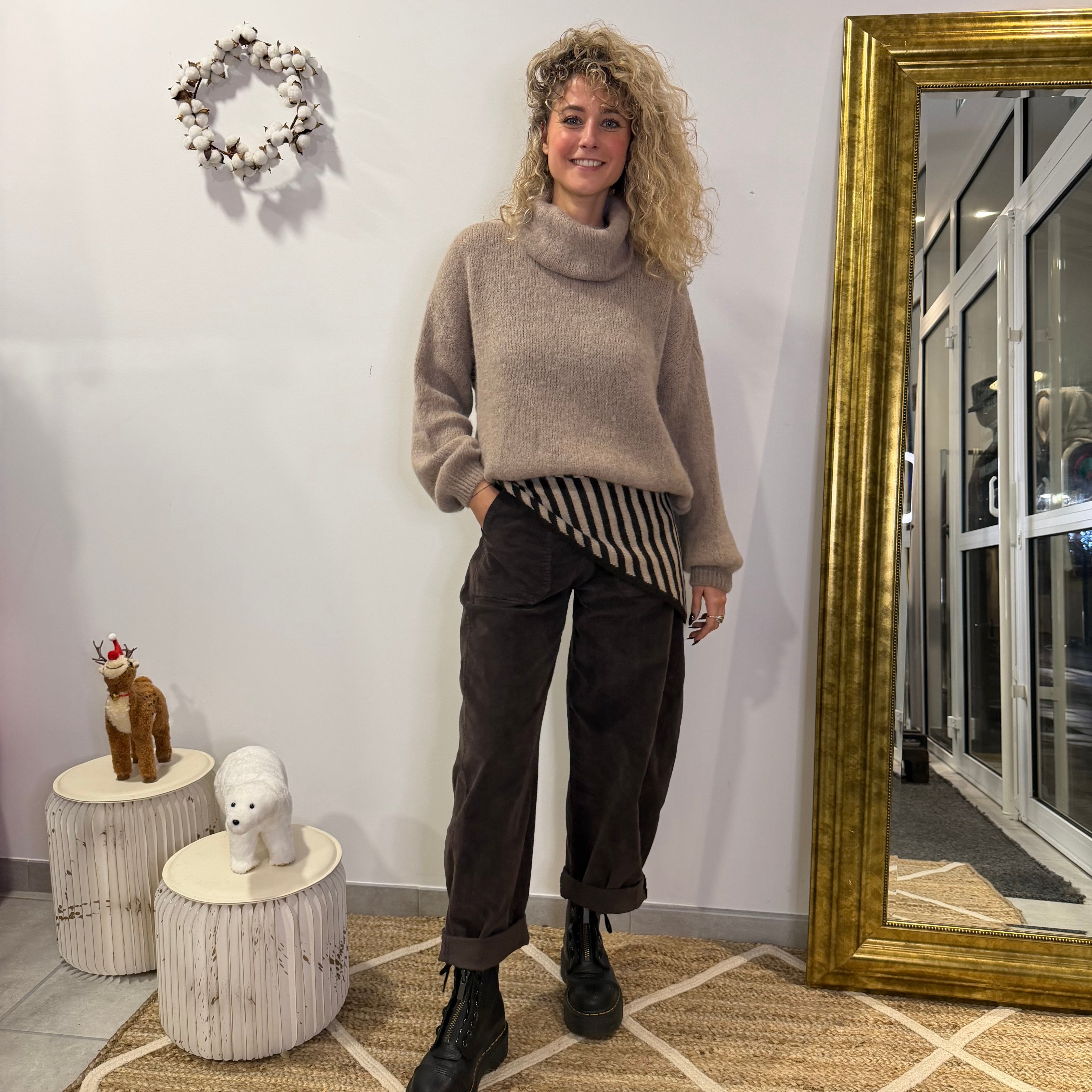 Pull col roulé LILIAN beige, baby alpaga laine