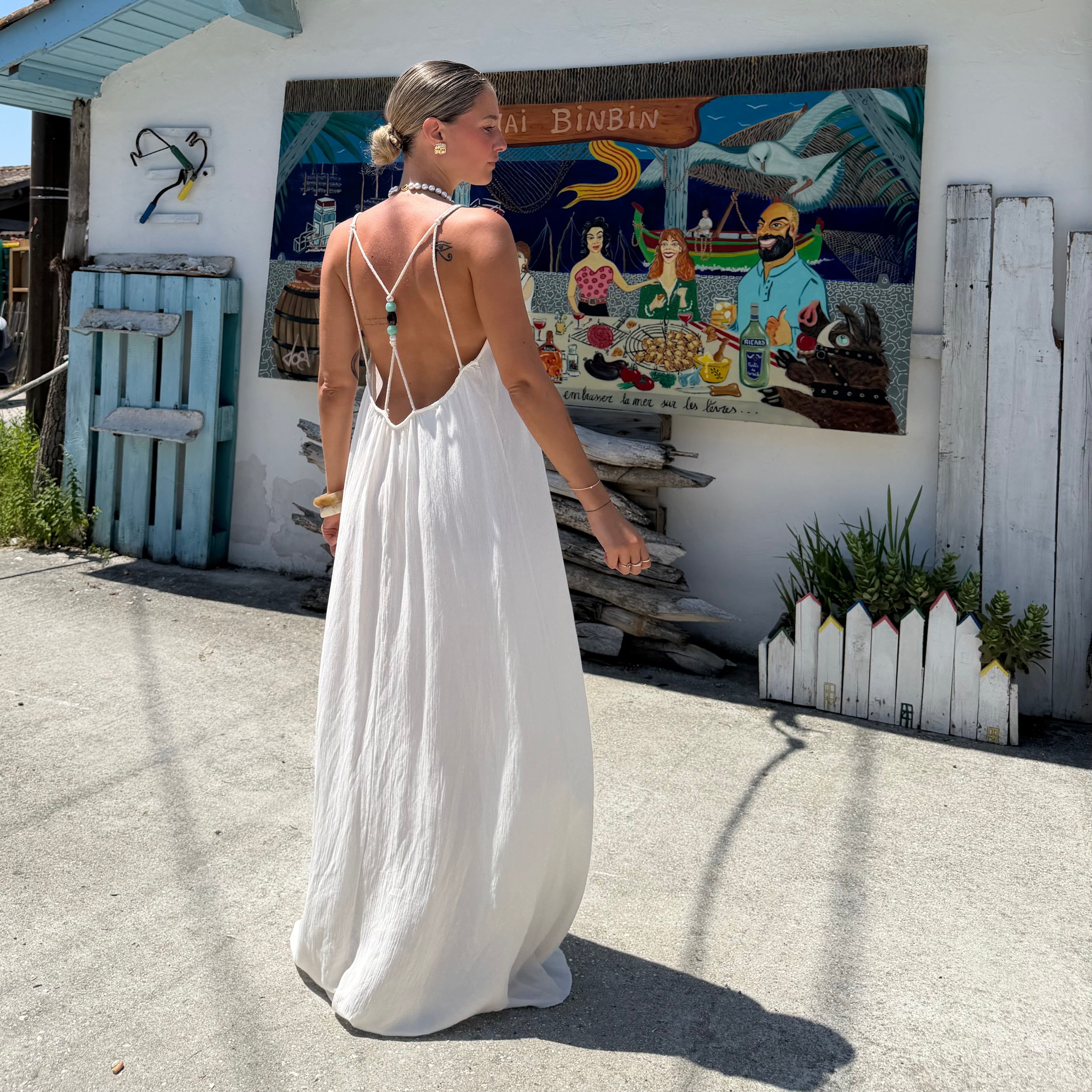 ROBE AZUR longue dos nu blanche