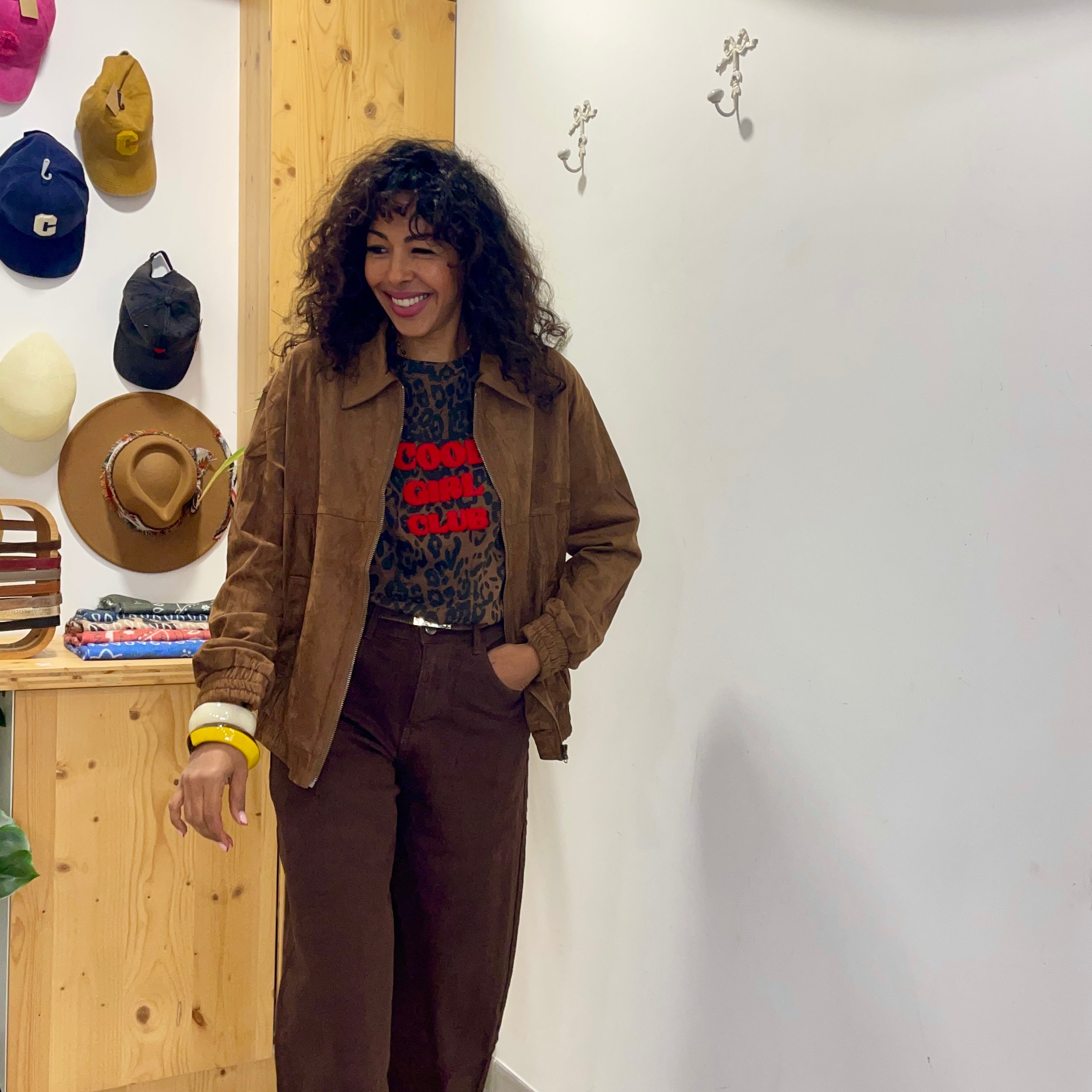 Veste camel CARLA effet daim coupe bombers
