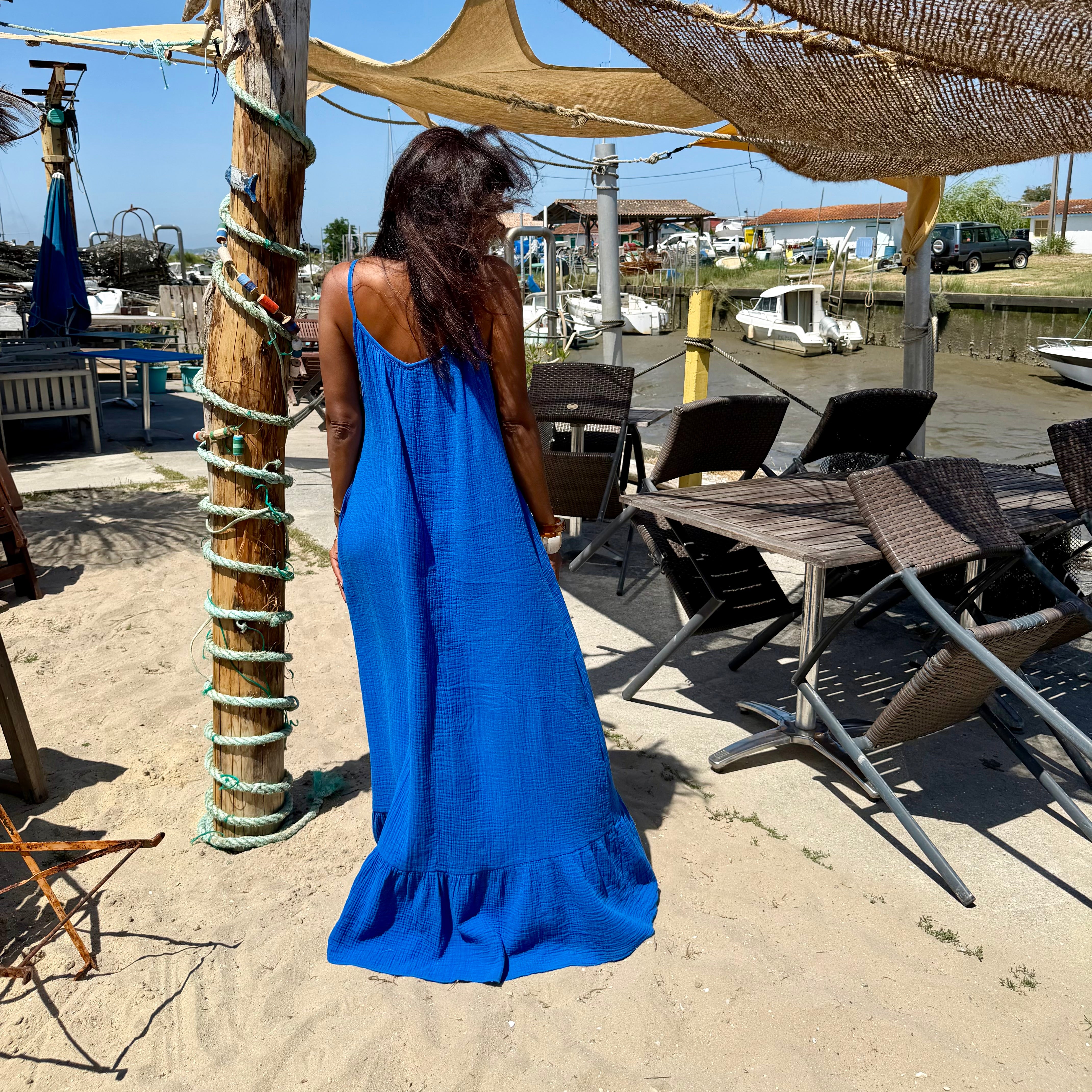 ROBE ANTA LONGUE GAZE DE COTON bleu roi