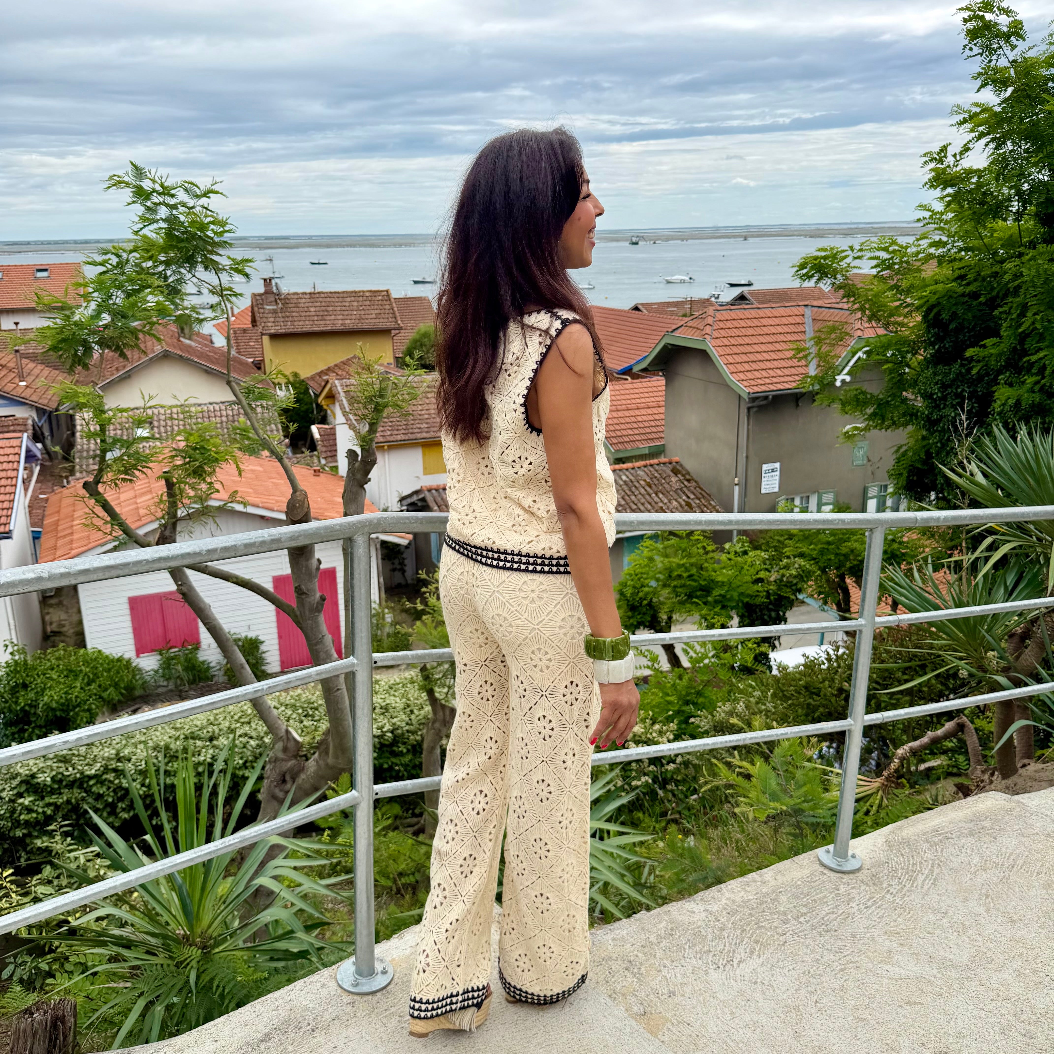 Pantalon crochet ajouré en coton