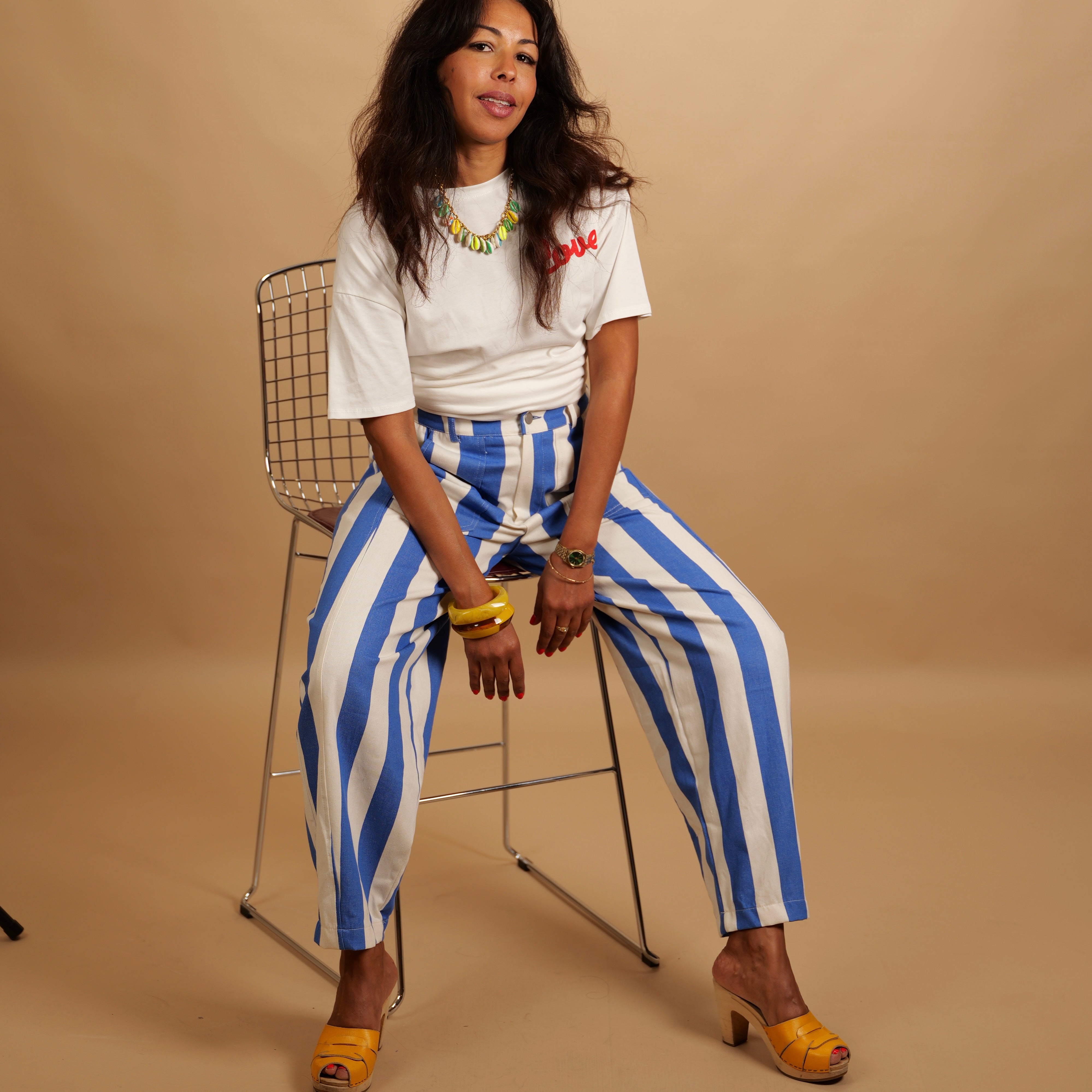 Pantalon LOUNA rayé bleu roi & blanc