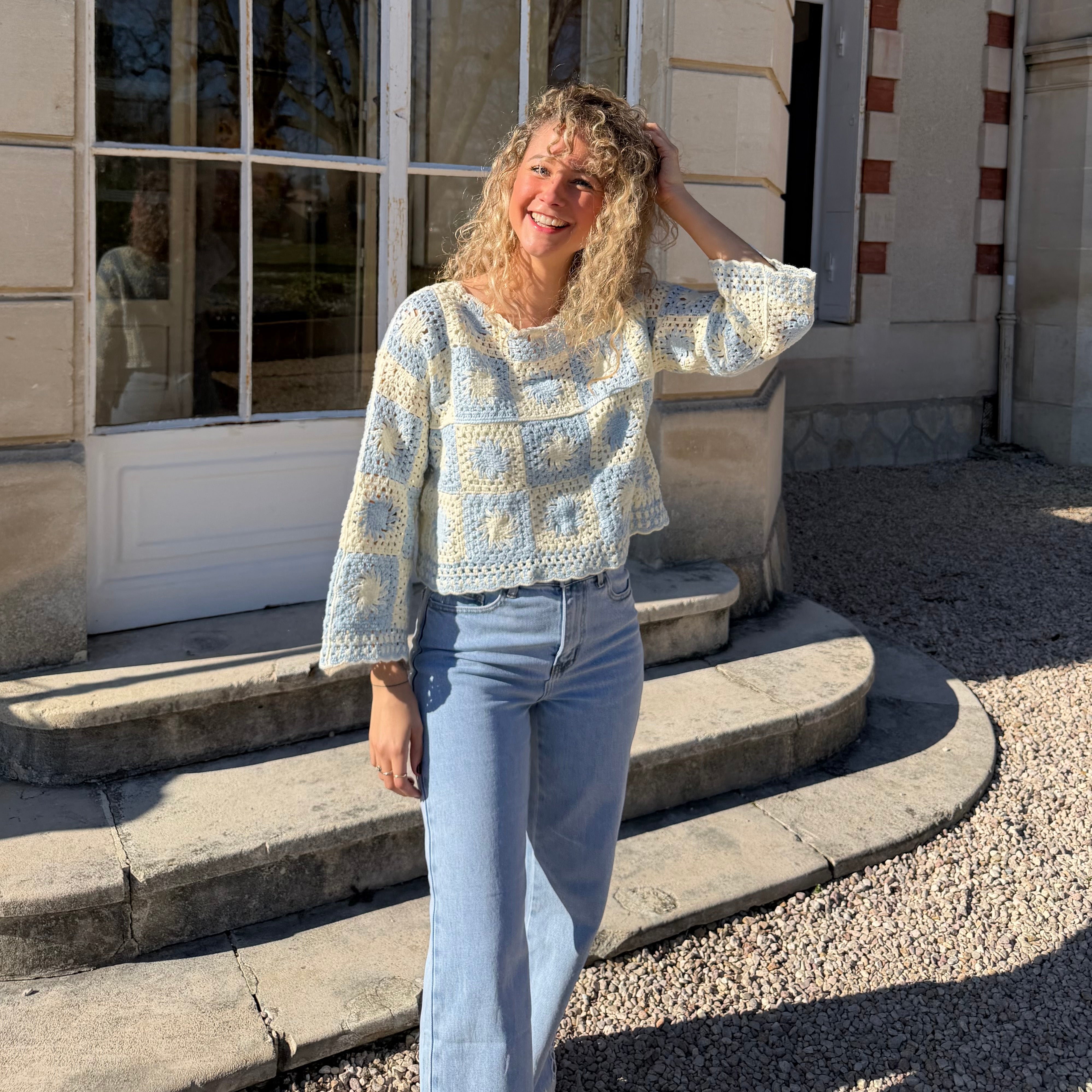 Top SUNNY, crochet bleu