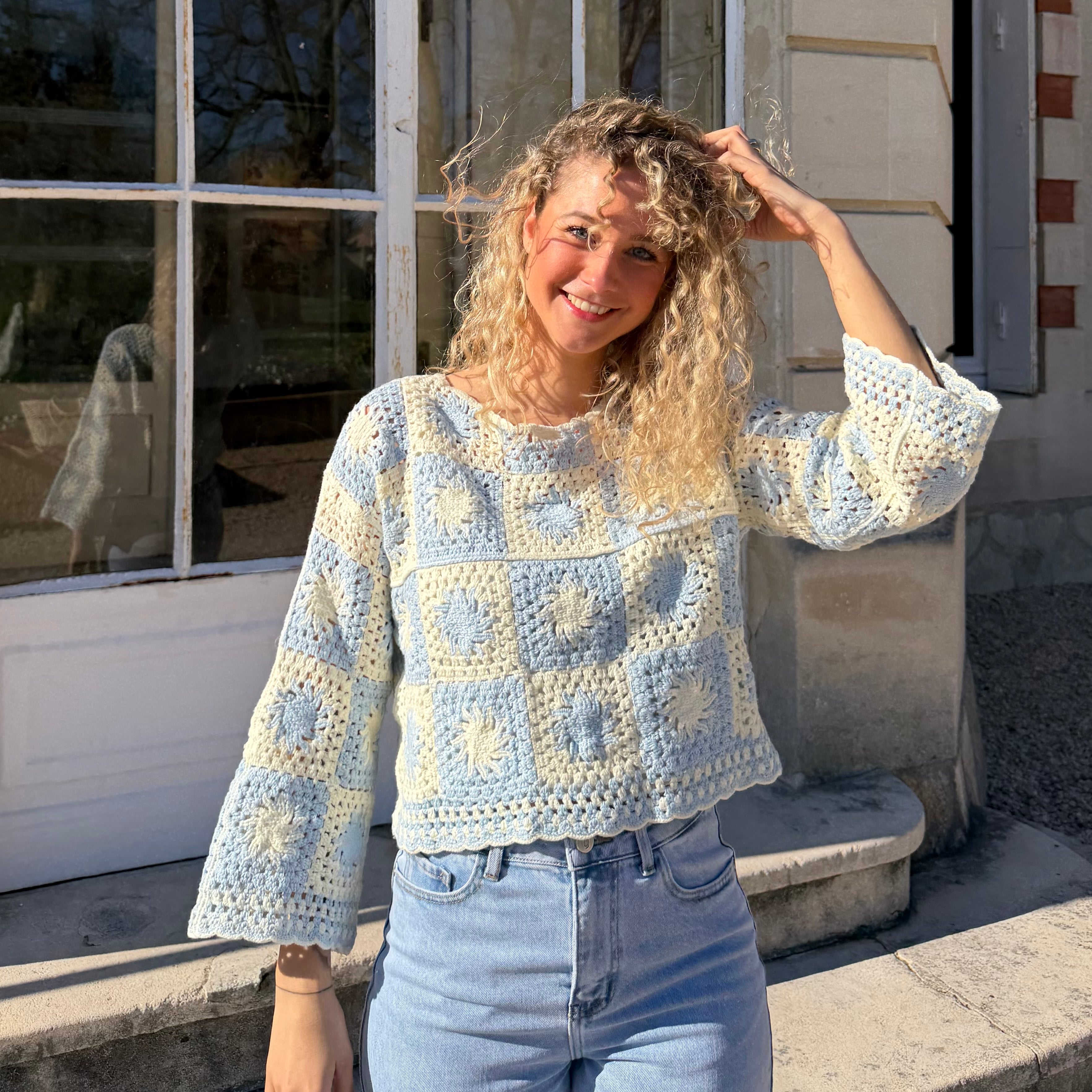 Top SUNNY, crochet bleu