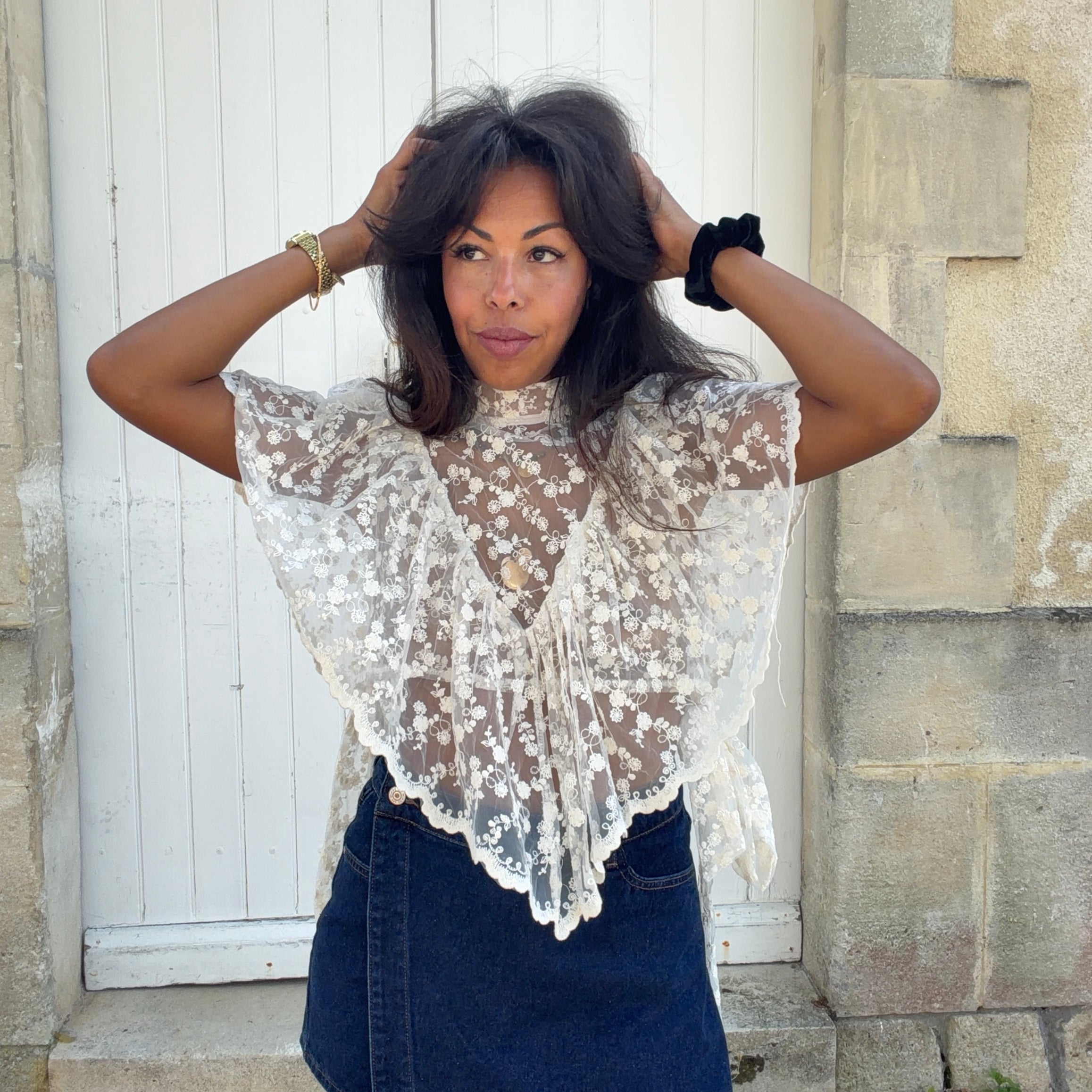 Blouse dentelle ELISE brodé écru