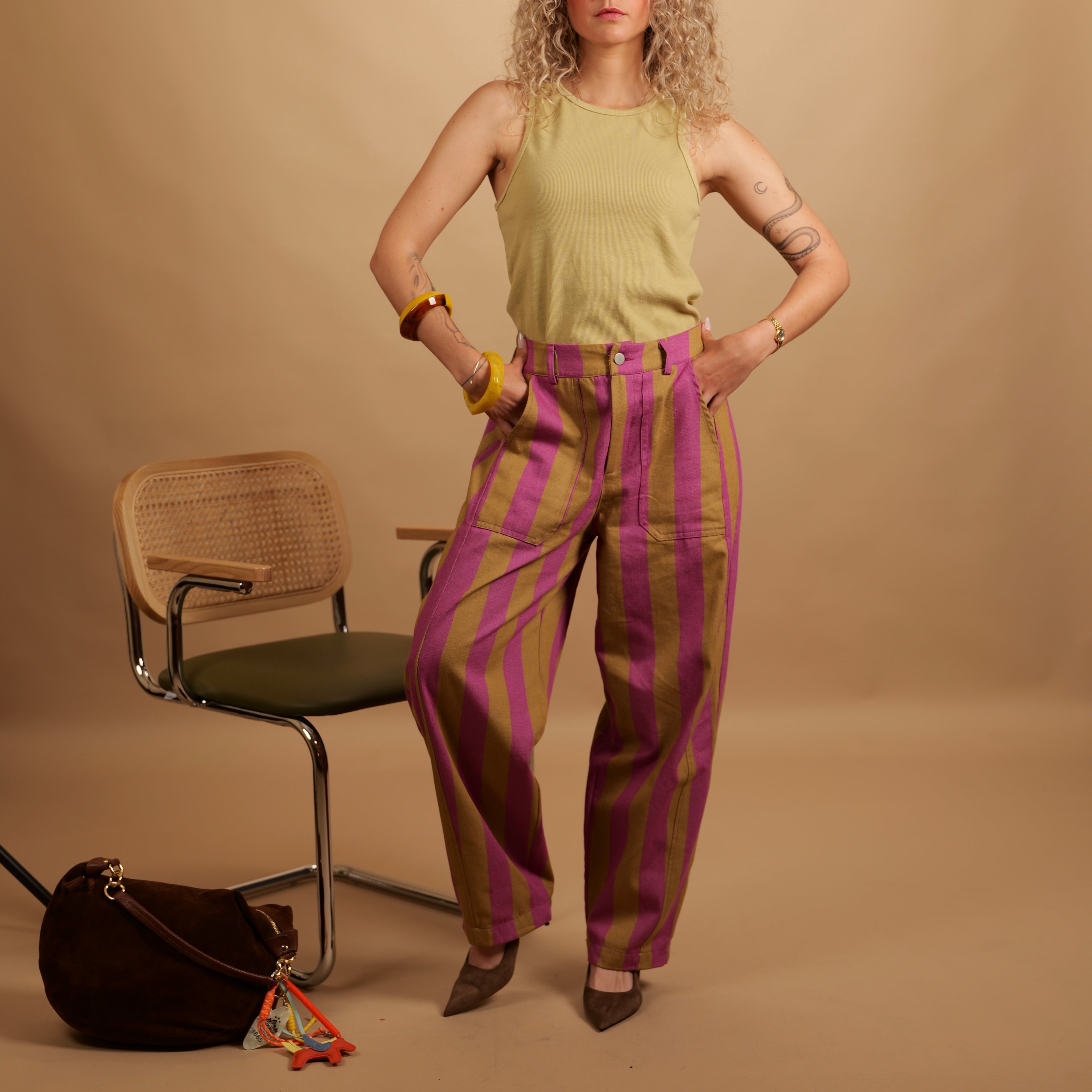 Pantalon LOUNA violet framboise & vert olive