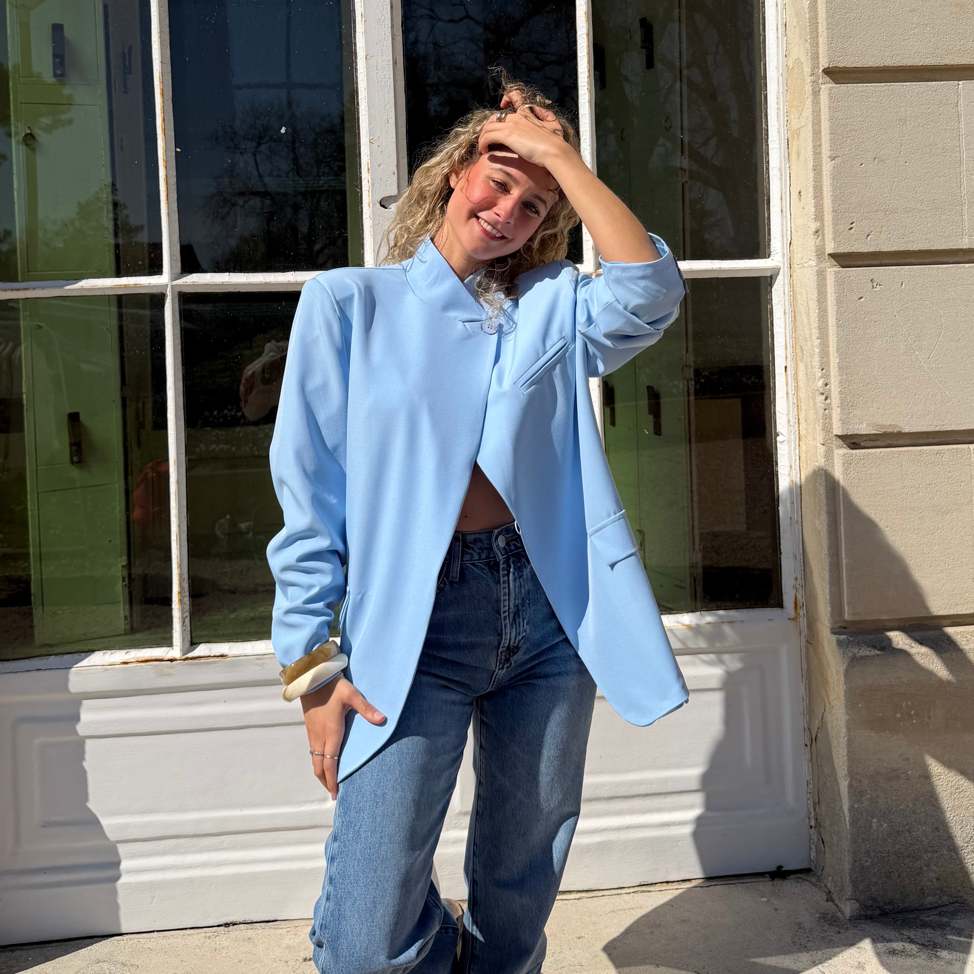 Blazer oversize ENZO col mao bleu pastel