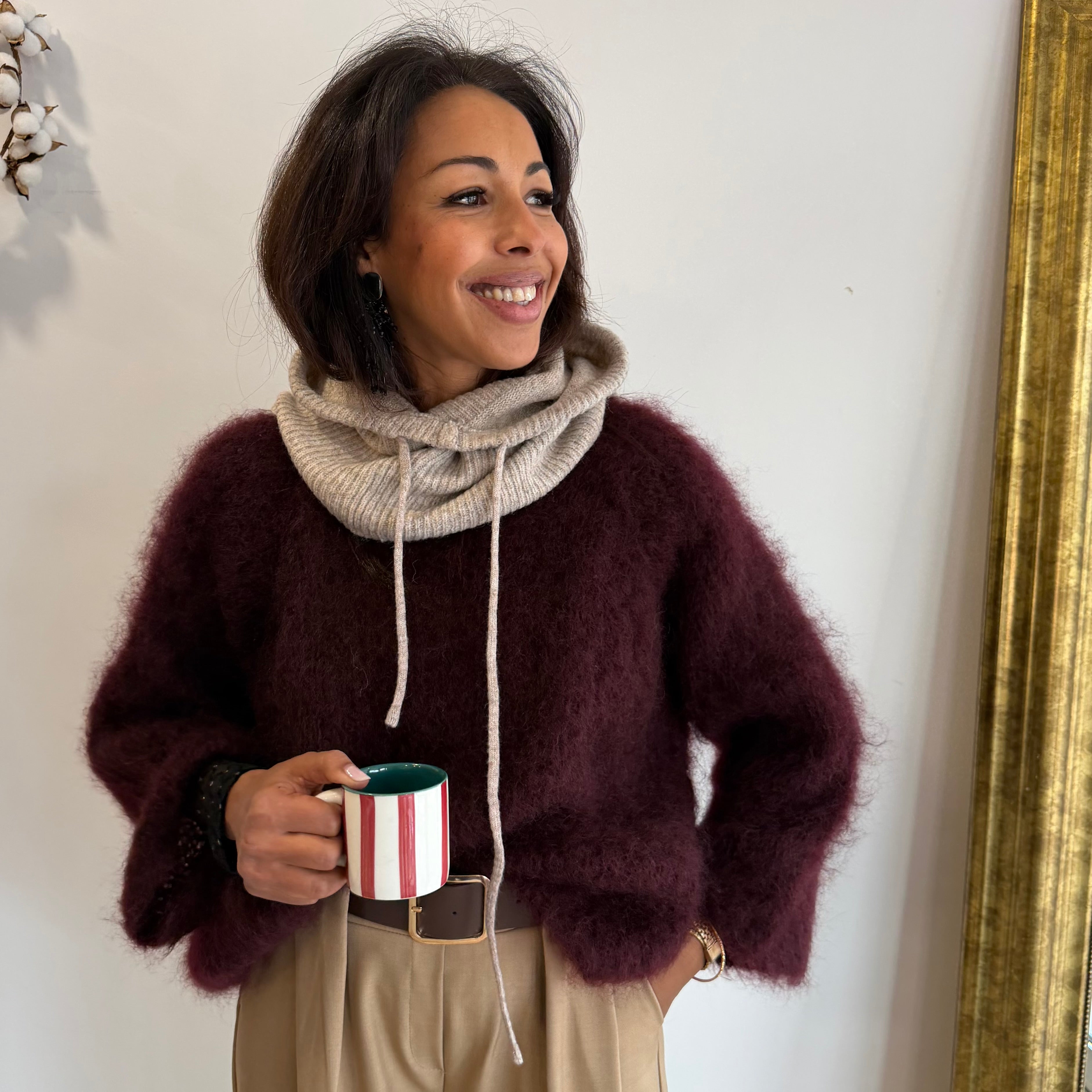 Pull en kid mohair GLADYS prune à la coupe oversize