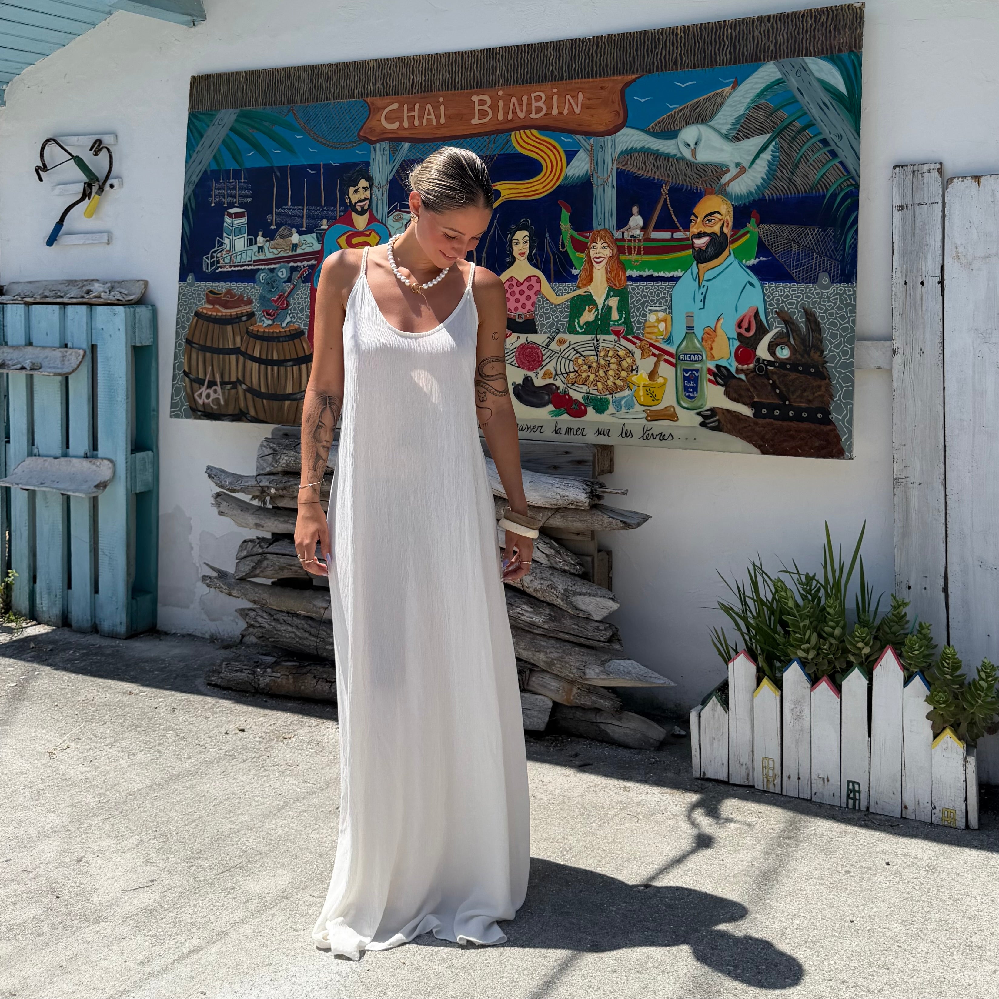 ROBE AZUR longue dos nu blanche