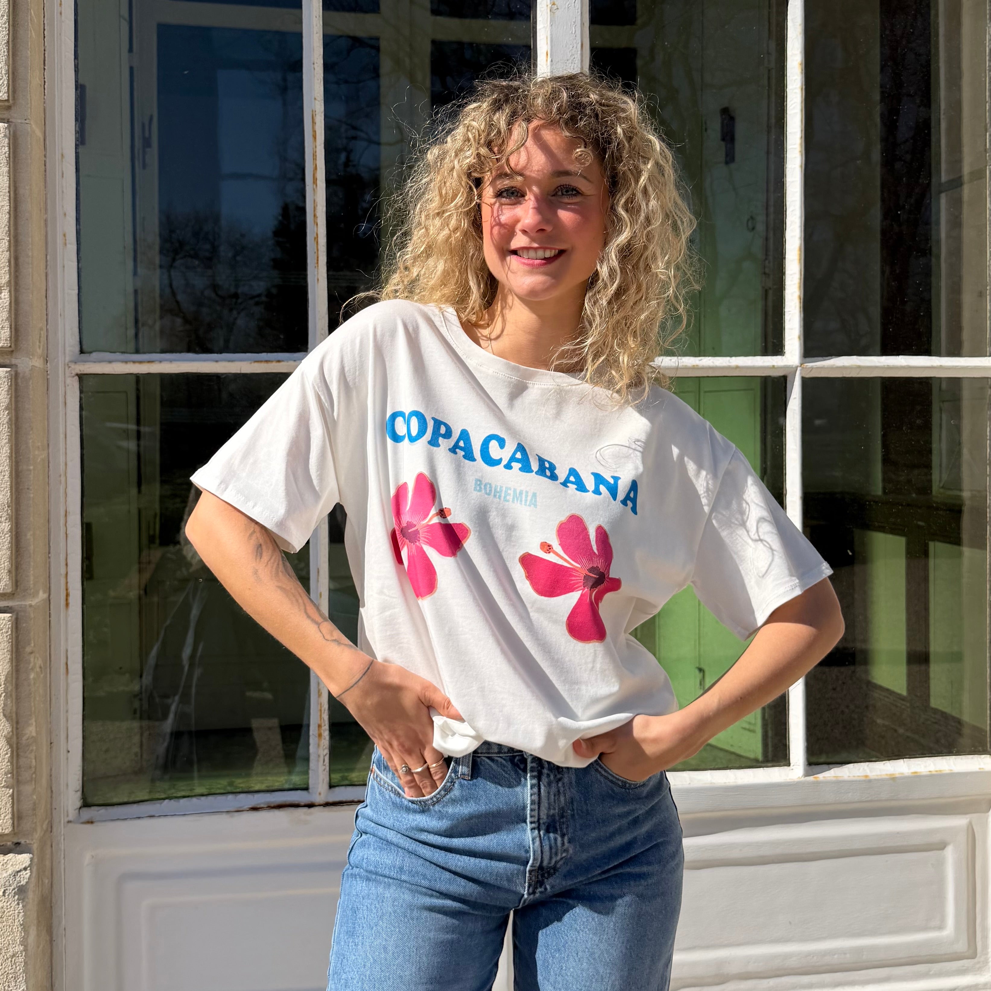 T-shirt oversize à manches courtes blanc  BOHEMIA sérigraphié