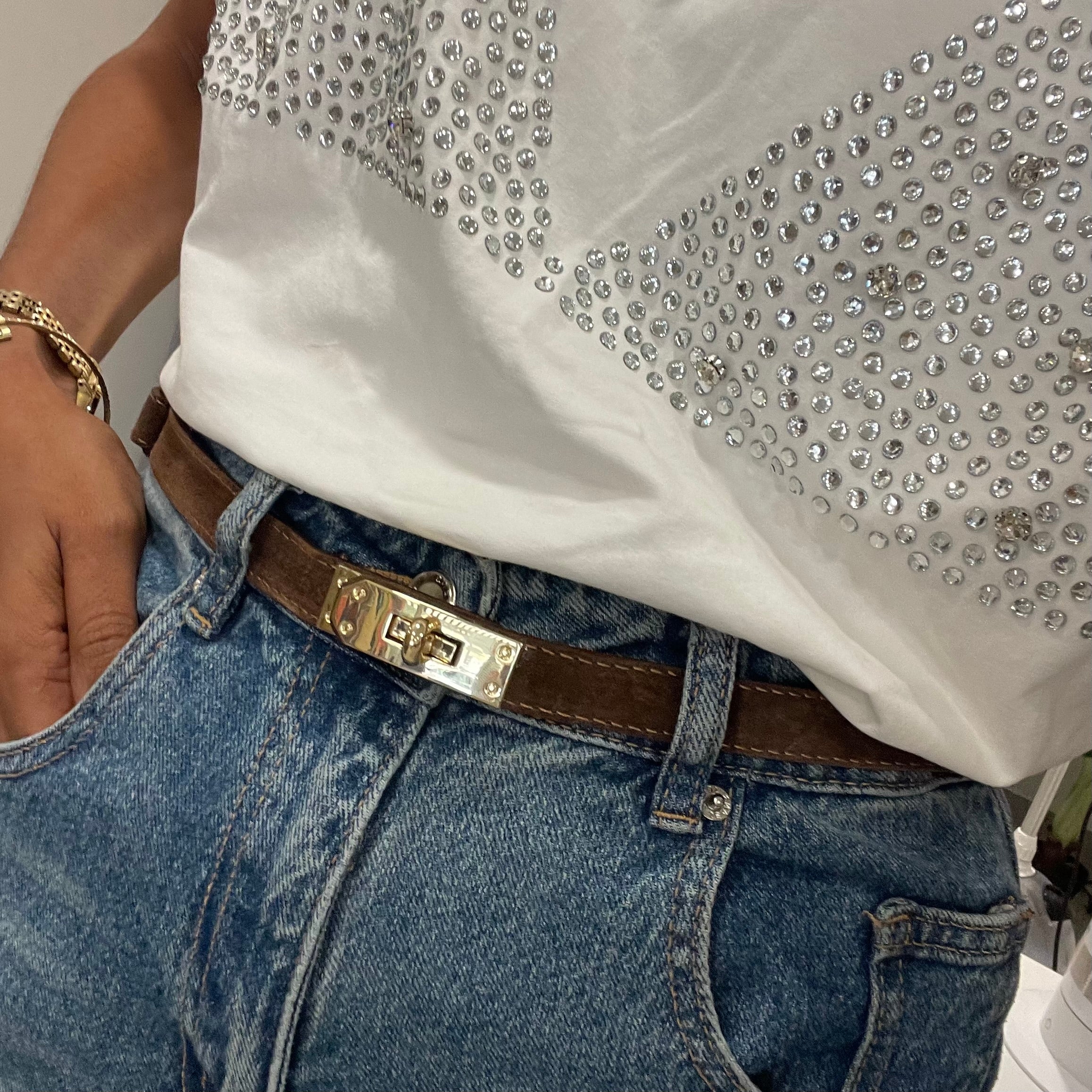 Ceinture cuir daim marron réglable