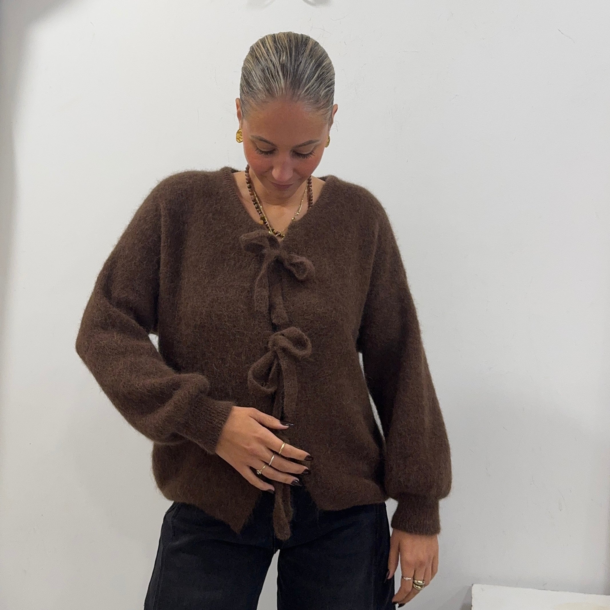Gillet à nœuds ISAAC en alpaga, couleur chocolat