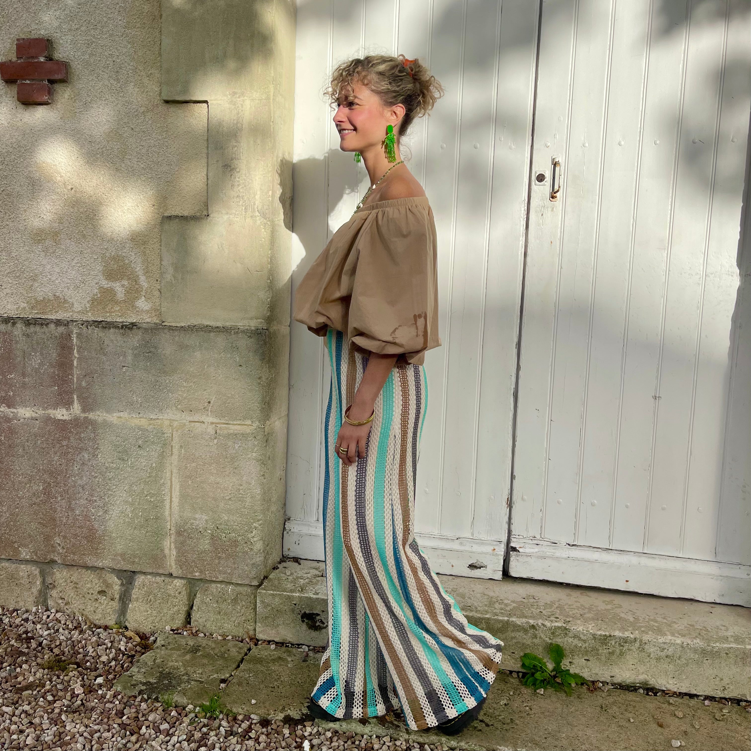 Pantalon MADRID à rayure pastel et la coupe fluide