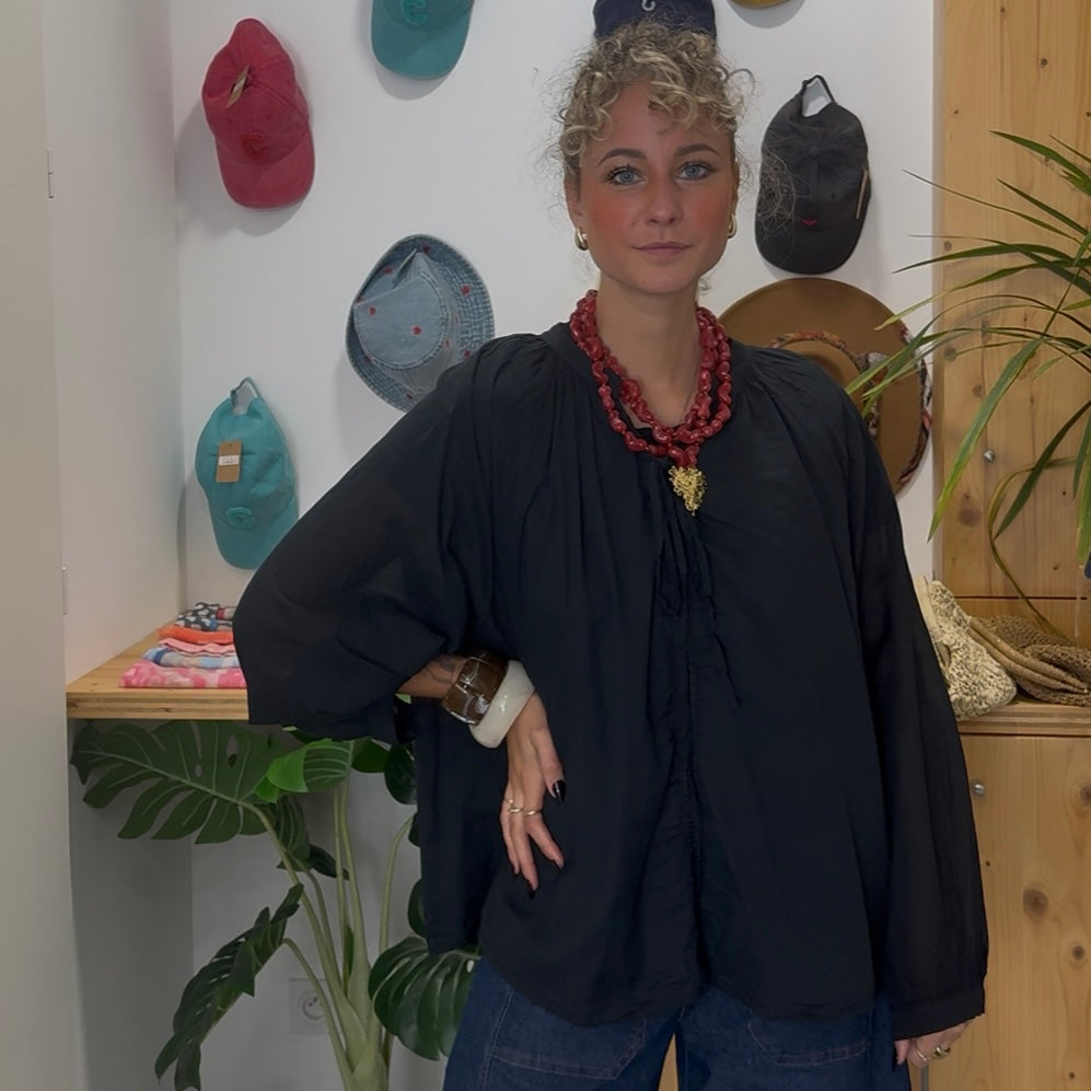 Blouse NOE noire, fluide 100% coton