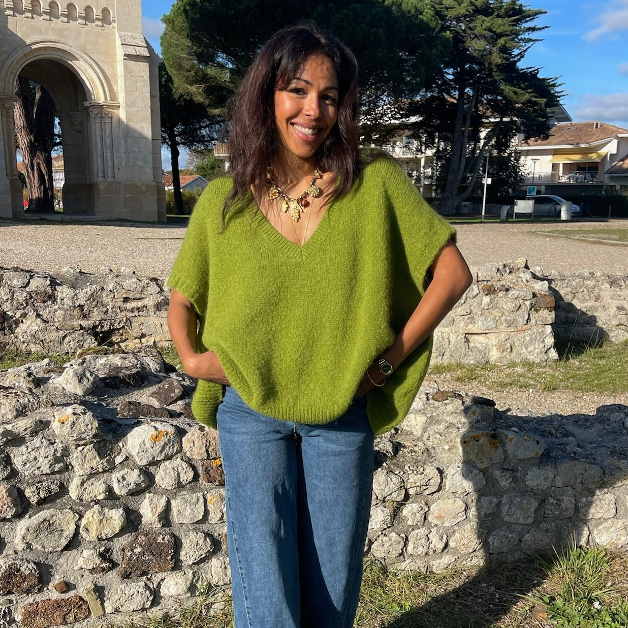 Pull sans manche VALI , vert olive