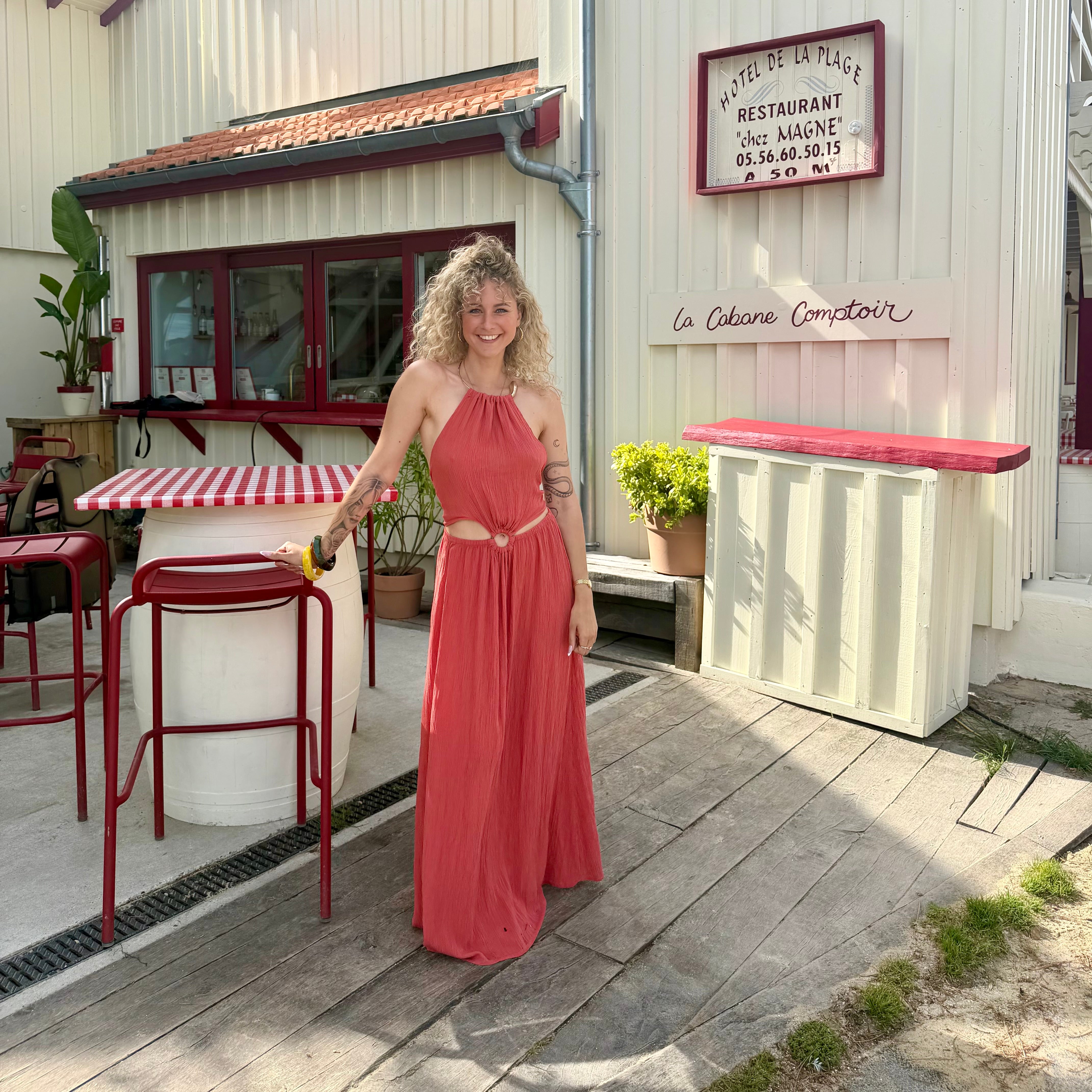 Robe longue DÉESSE dos nu terracotta irisée