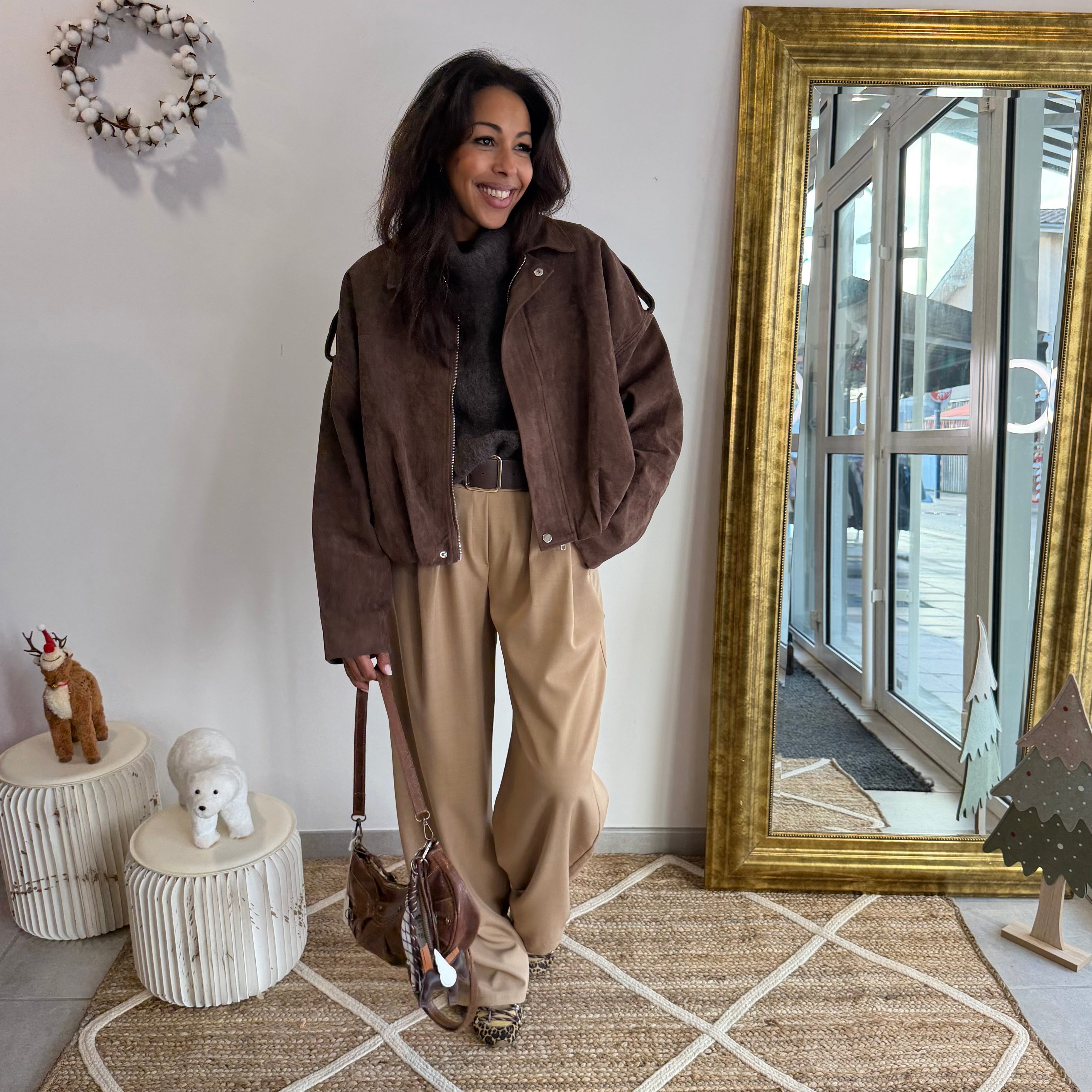 Bombers GAZIA oversize façon daim marron