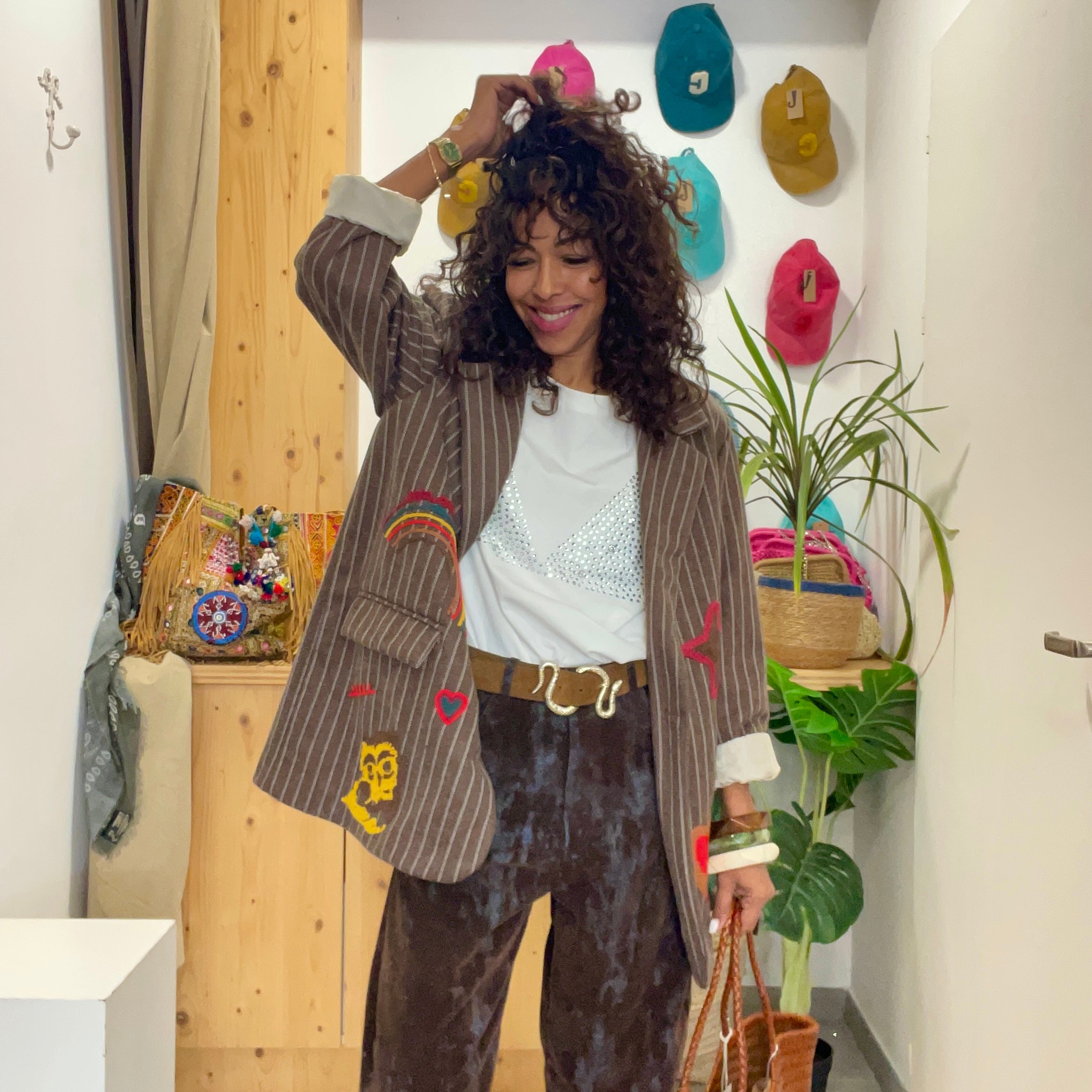 Blazer over size SULIVAN marron brodé de couleurs