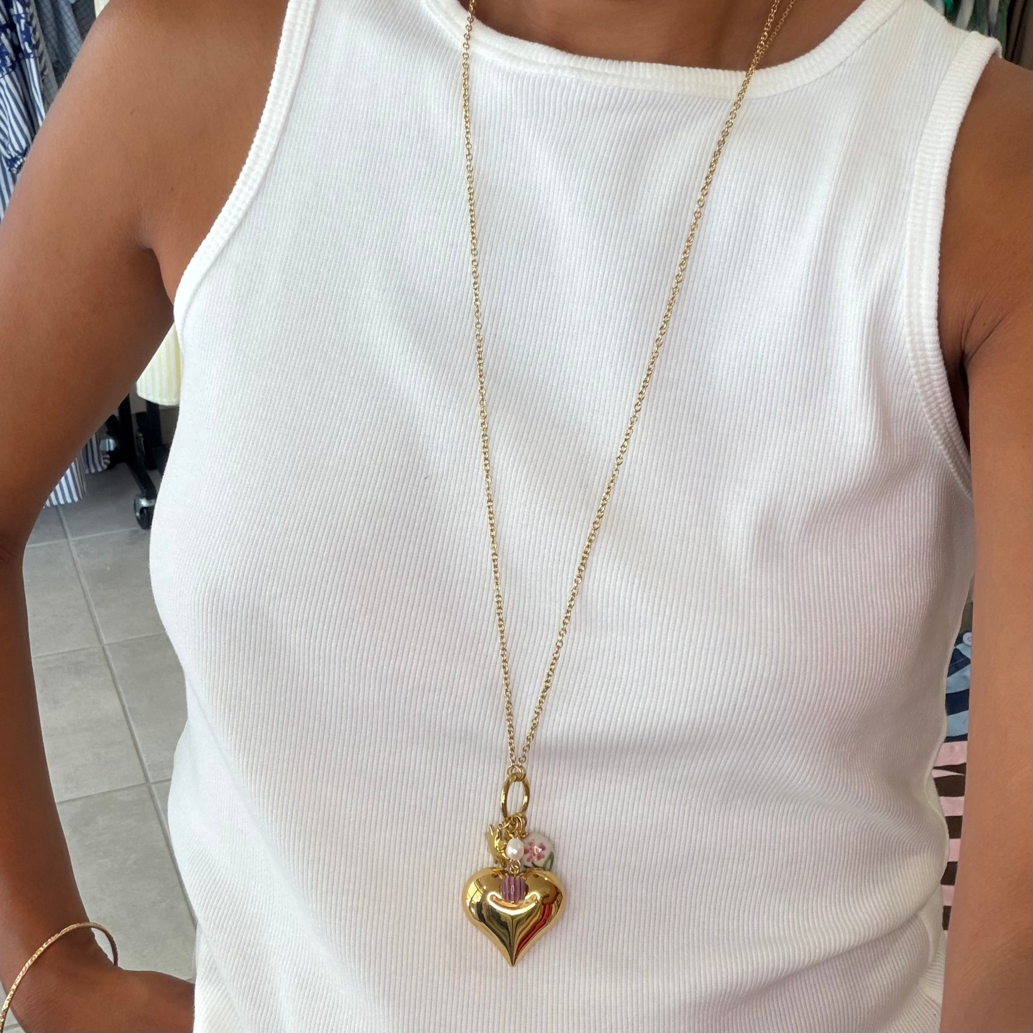Collier sautoir doré pendentifs cœur