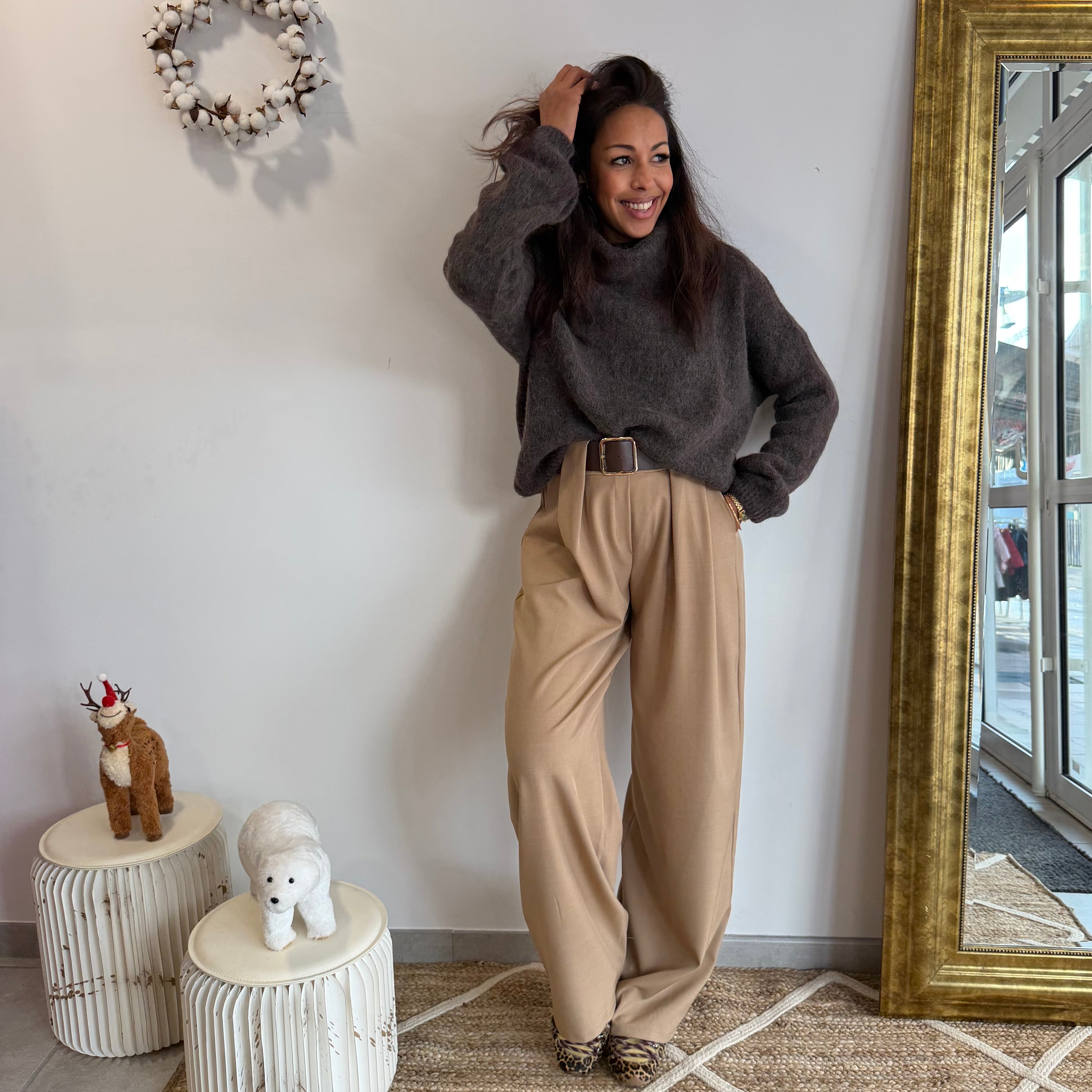 Pull col roulé LILIAN marron, baby alpaga laine