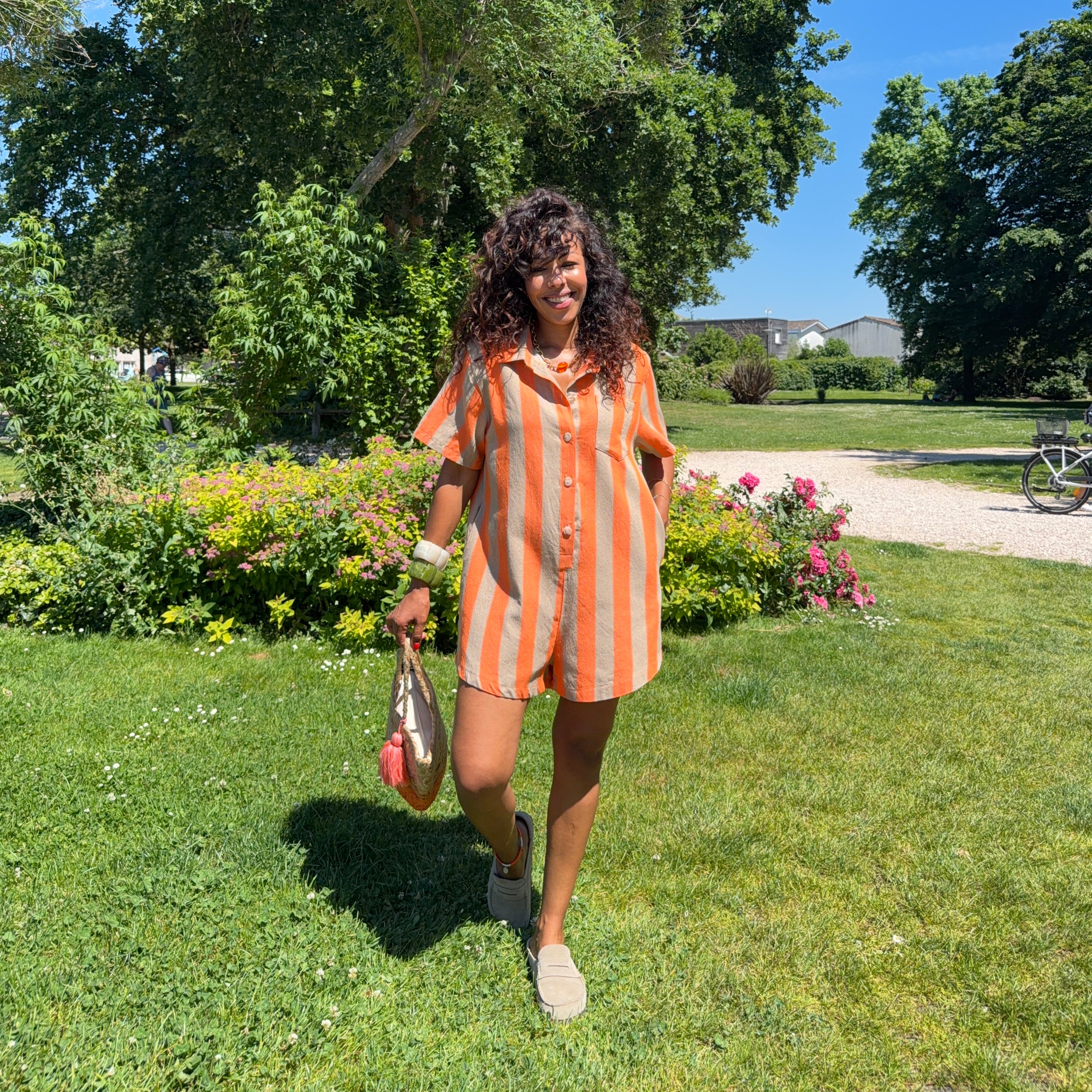 Combishort ZYRA rayée orange & gris