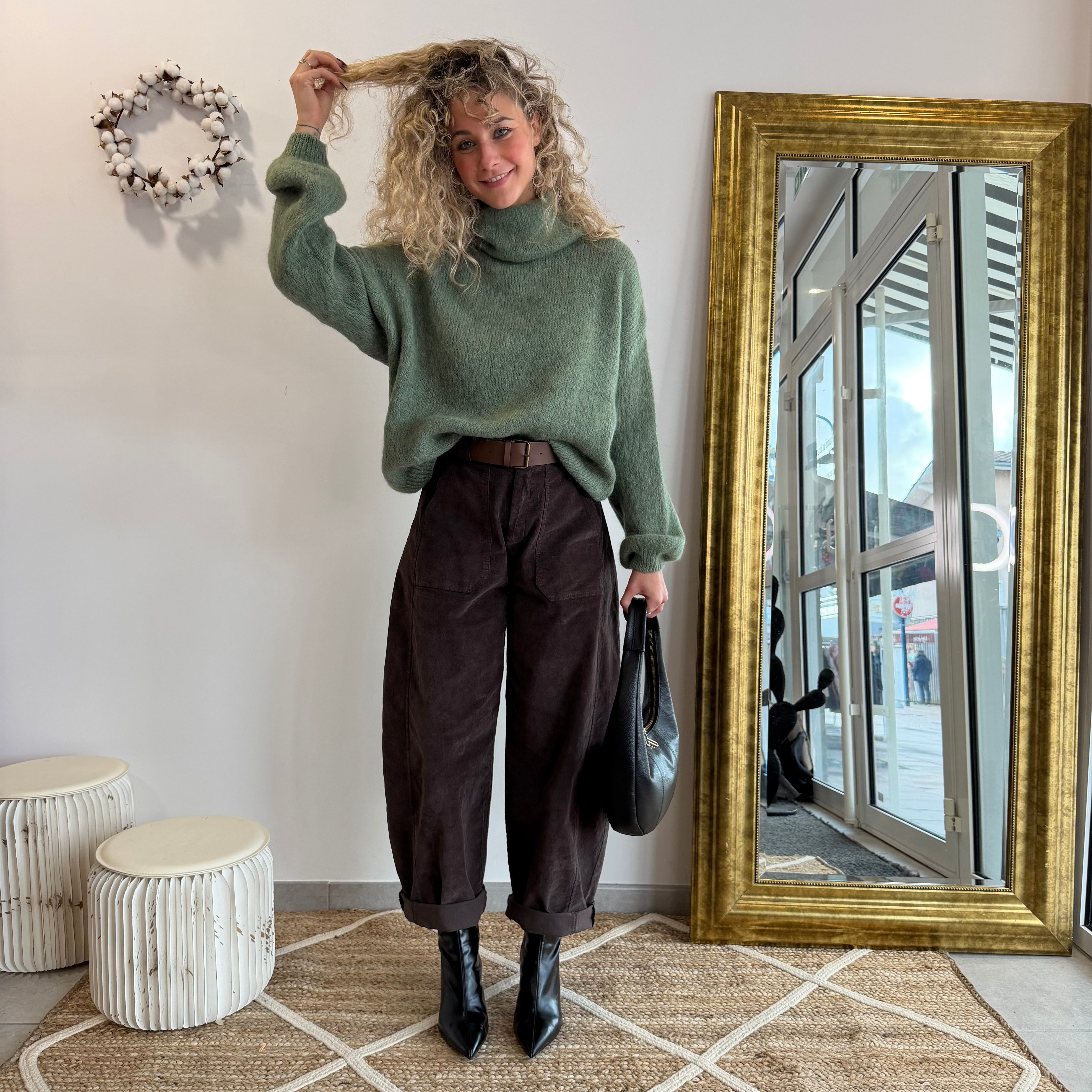 Pantalon LOUNA marron velour côtelé