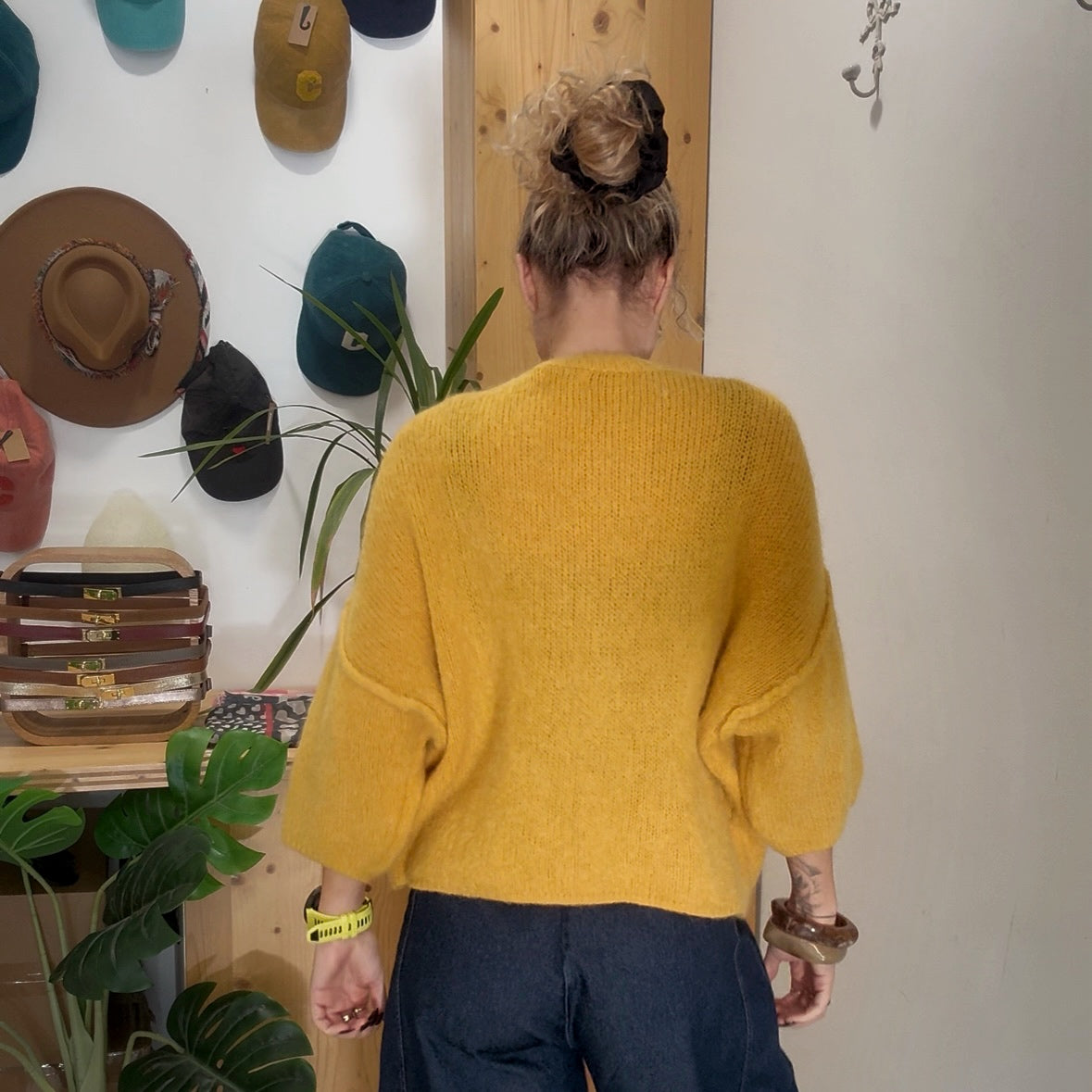 Pull baby alpaga LIO jaune moutarde manche 3/4