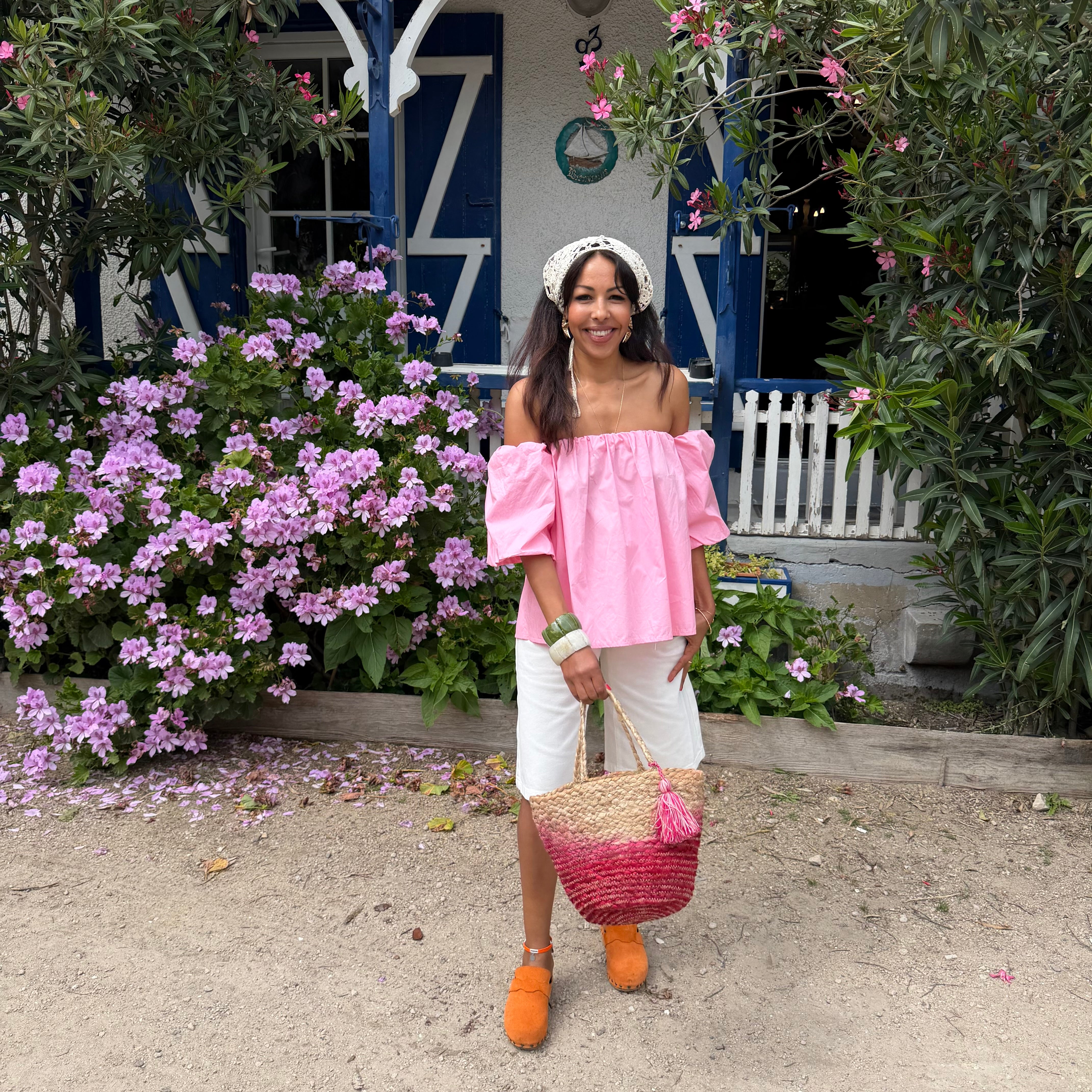Blouse LIO rose poudré – coton –col bardot