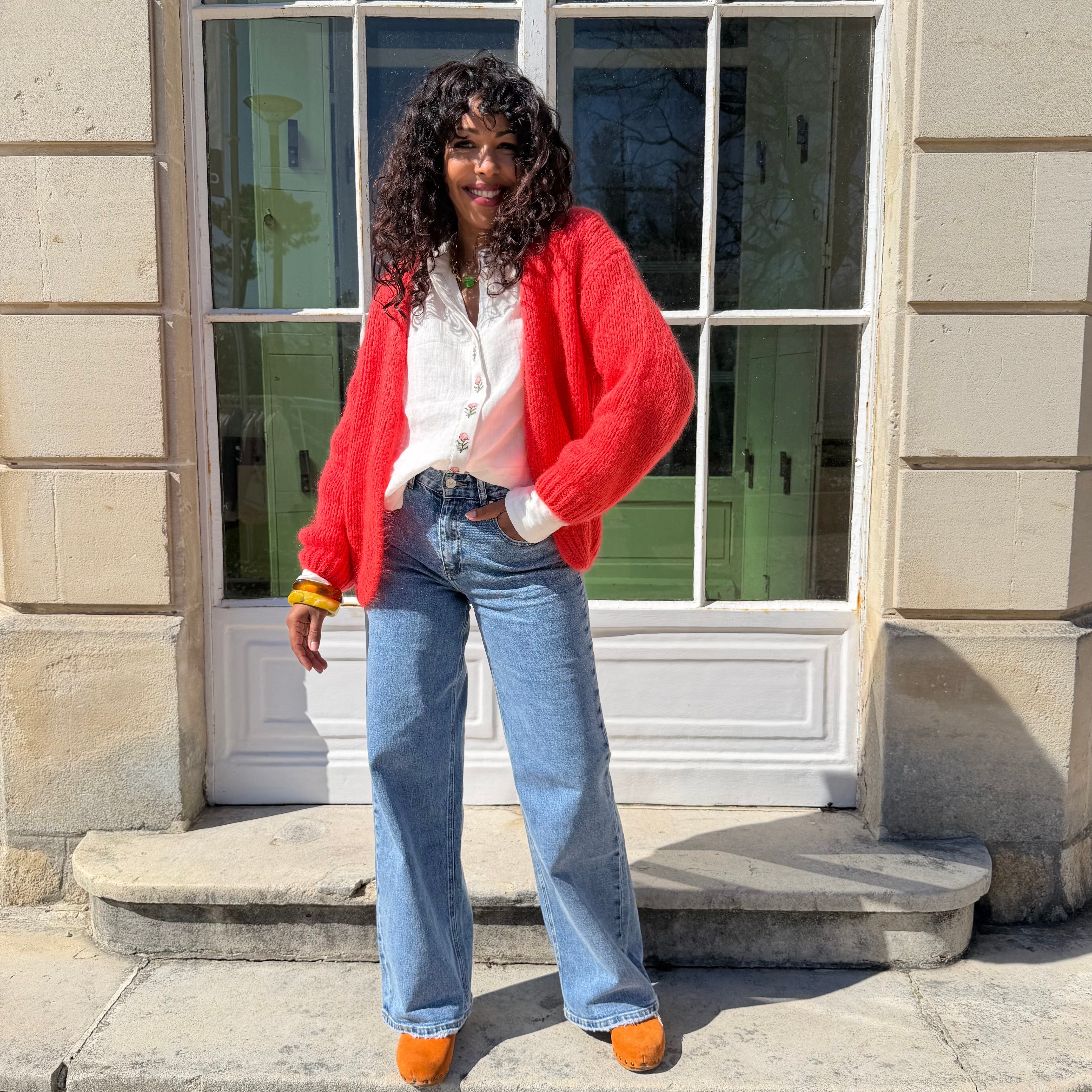 Gilet ELORA, corail en mohair