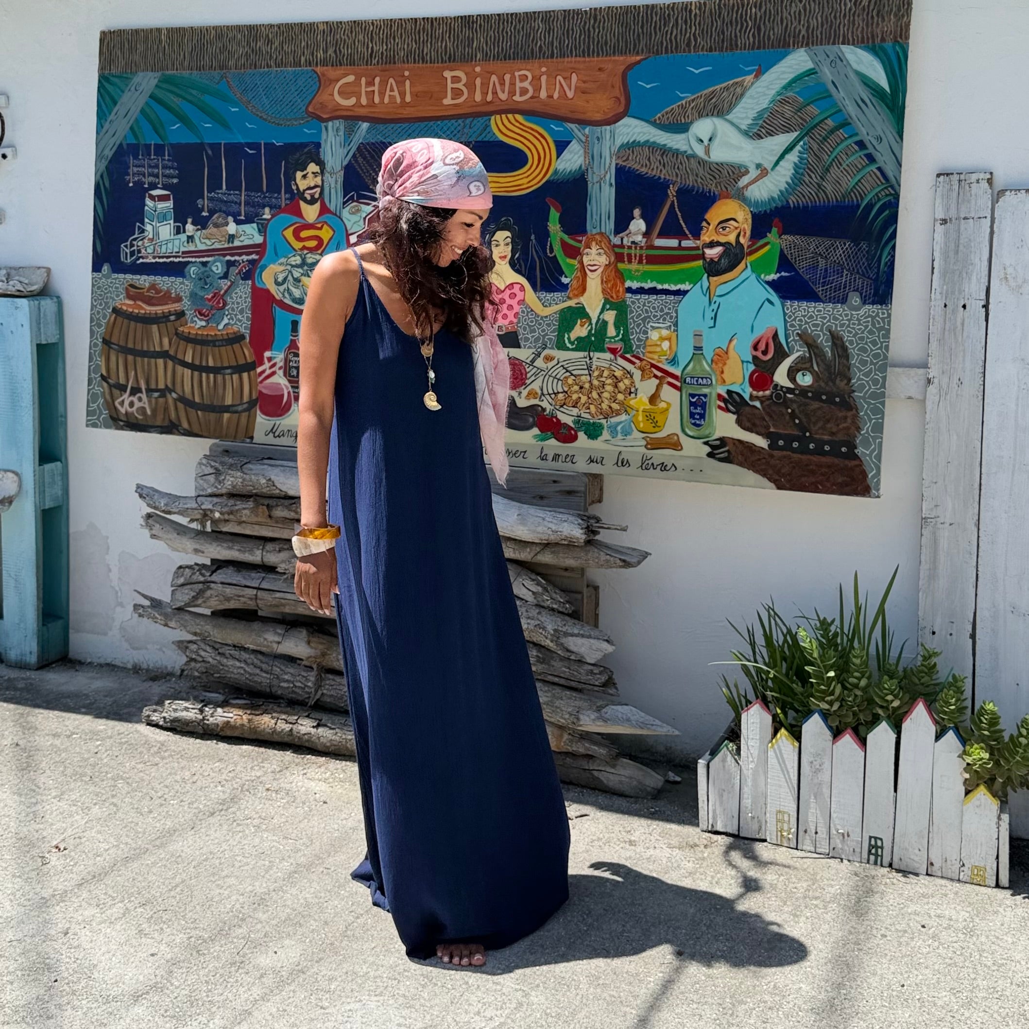 ROBE AZUR longue dos nu bleu marine