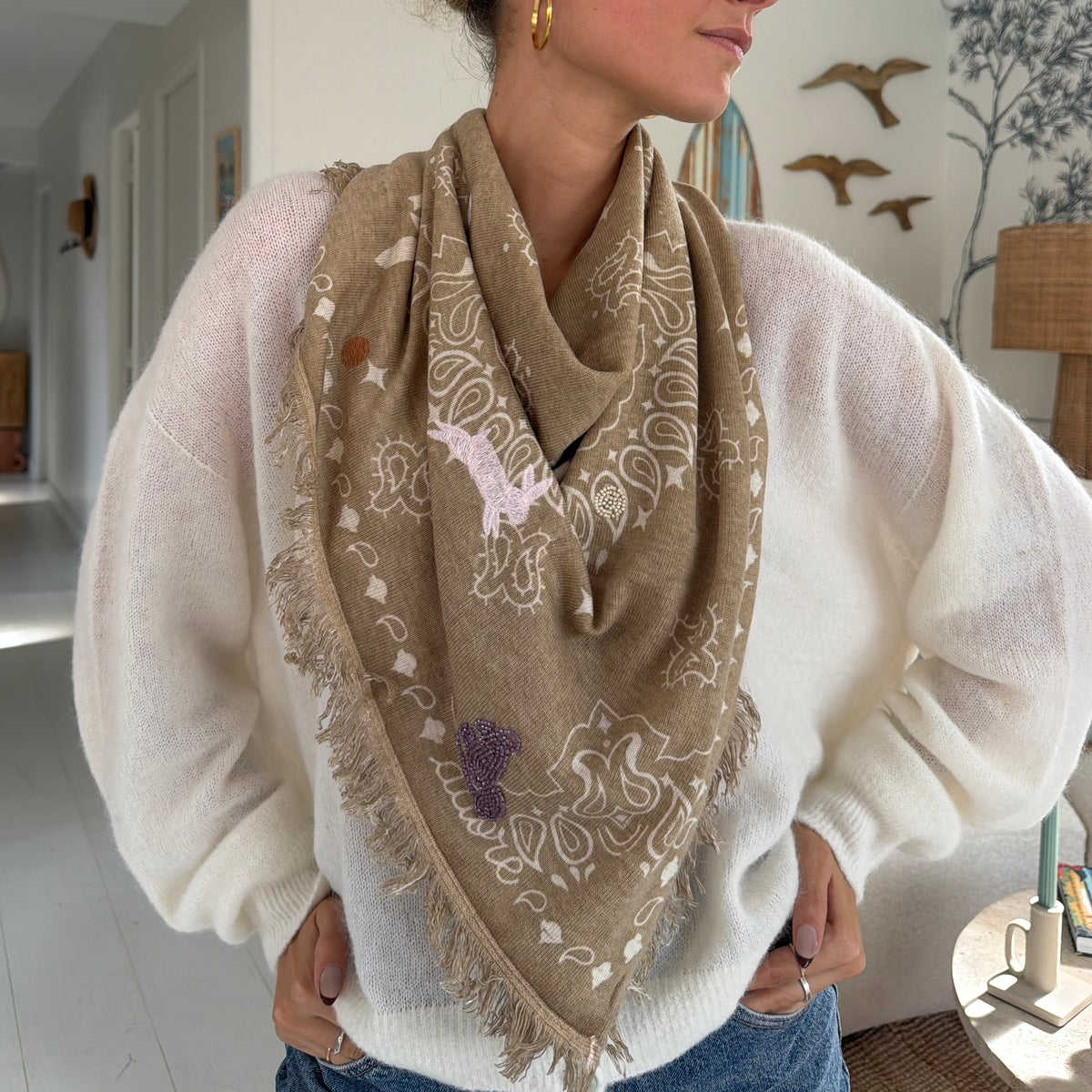 Echarpe imprimé LUCKY beige