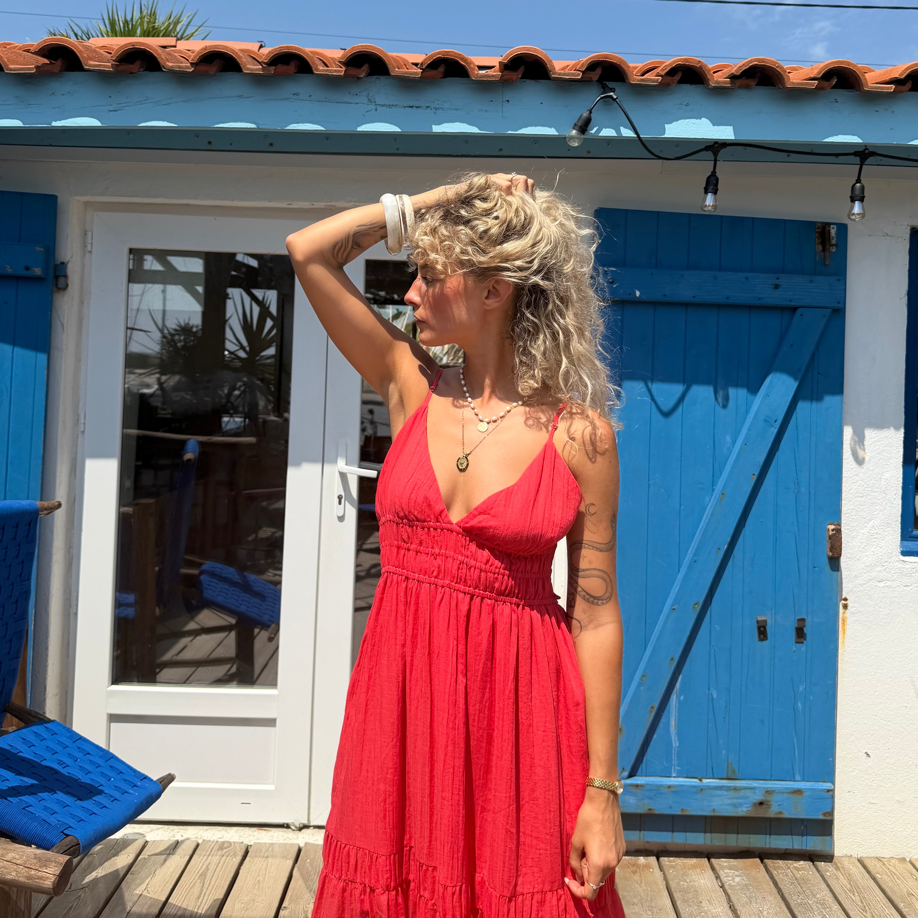 Robe ZINA voile de coton rouge