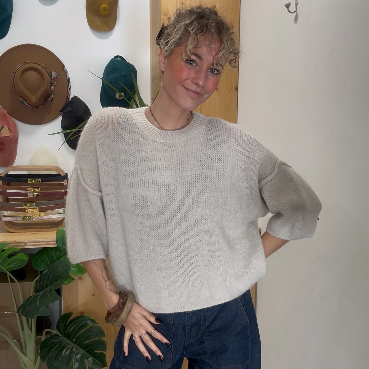 Pull baby alpaga LIO grège manche 3/4