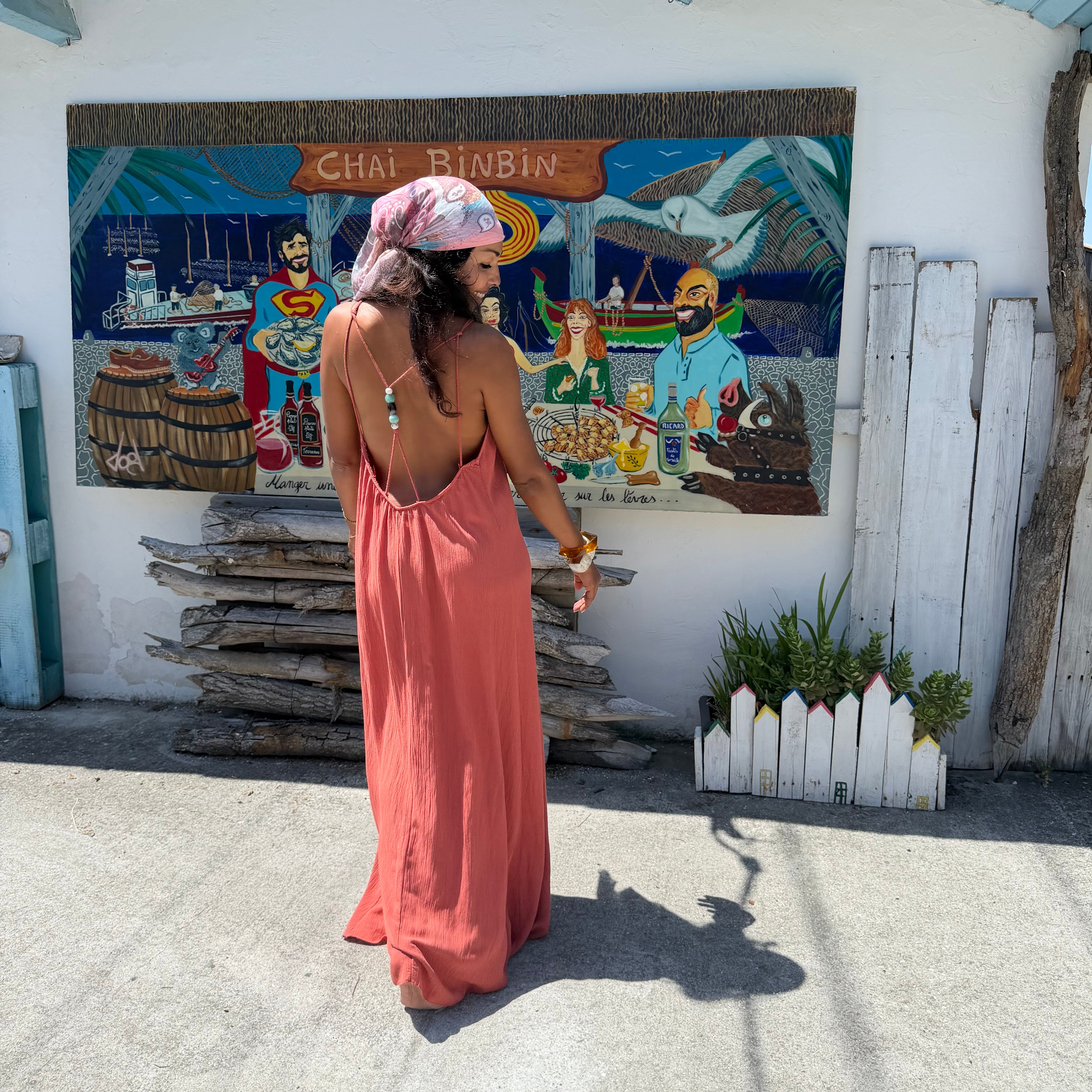 ROBE AZUR longue dos nu corail