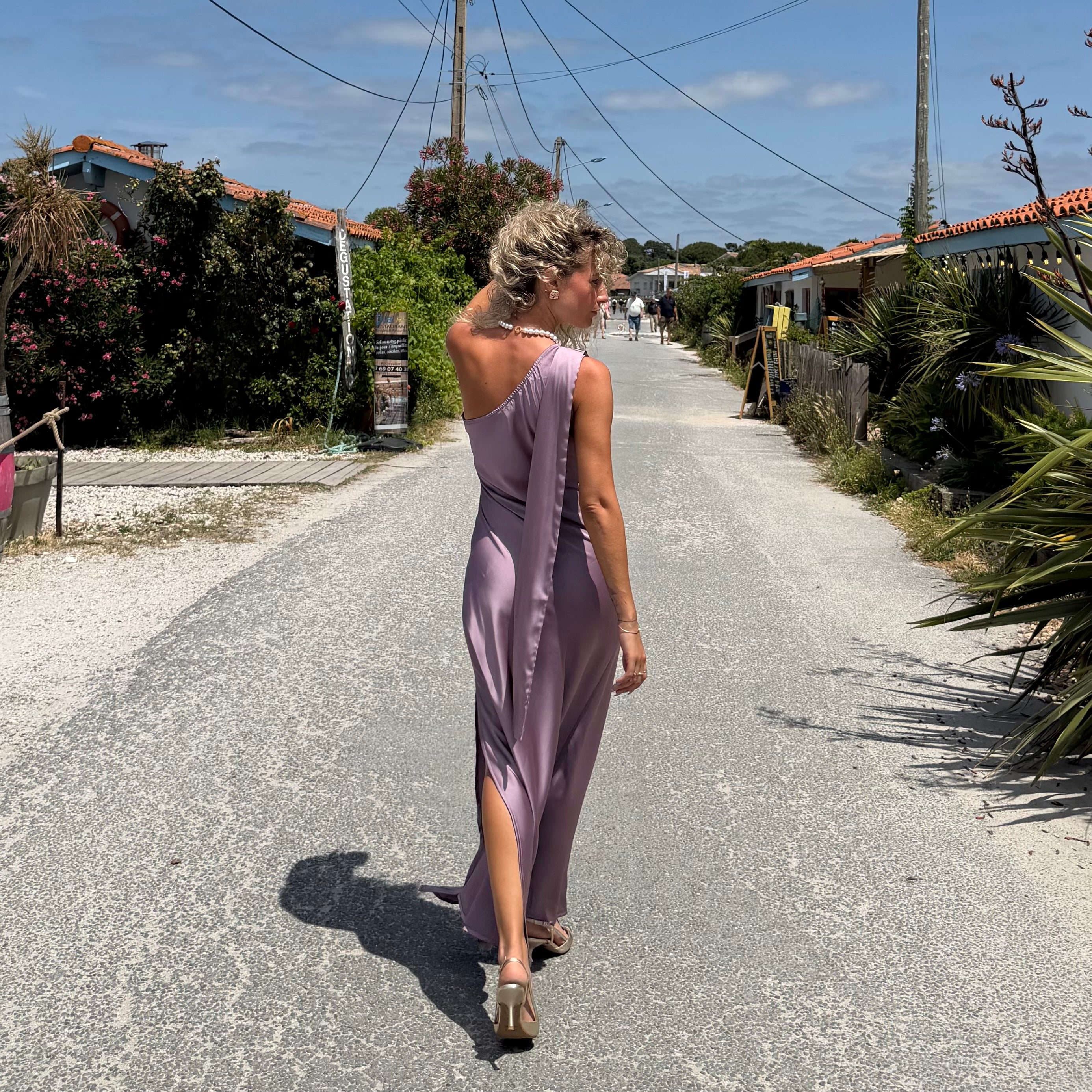 Robe longue satinée ESME parme